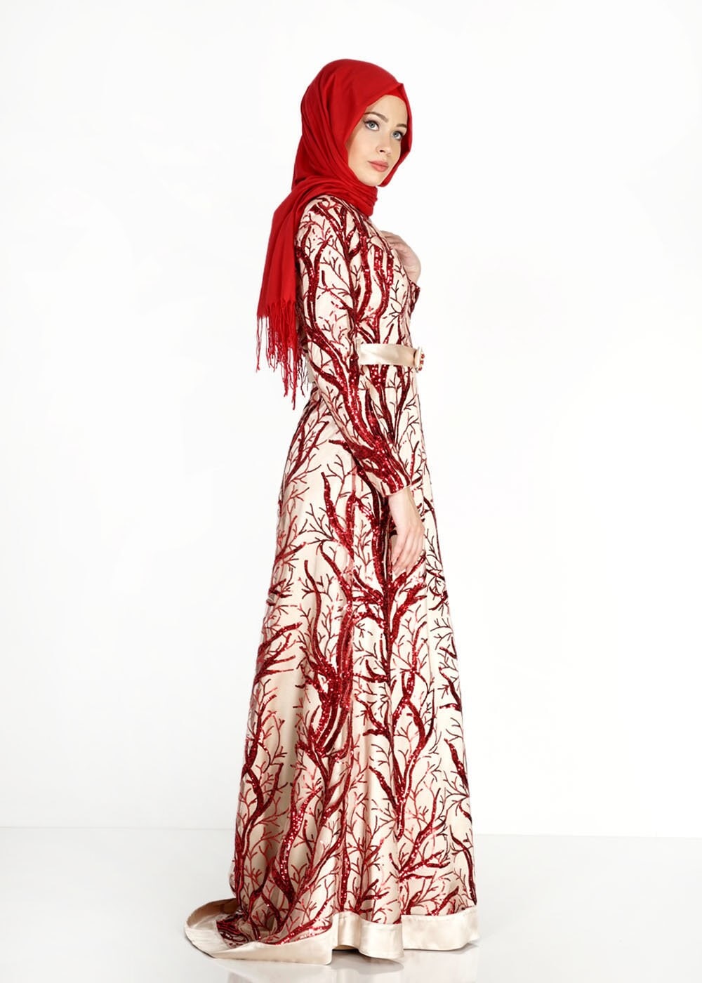 Tesettür giyim BEJ 5120 Çalı Payet Tesettür Abiye