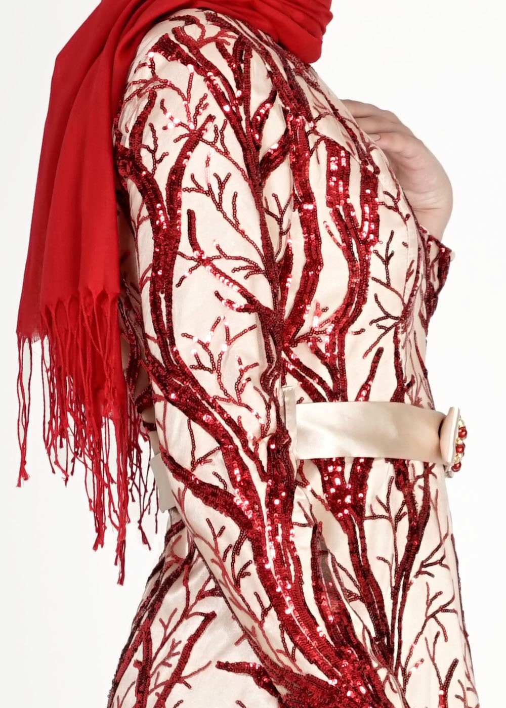 Tesettür giyim BEJ 5120 Çalı Payet Tesettür Abiye