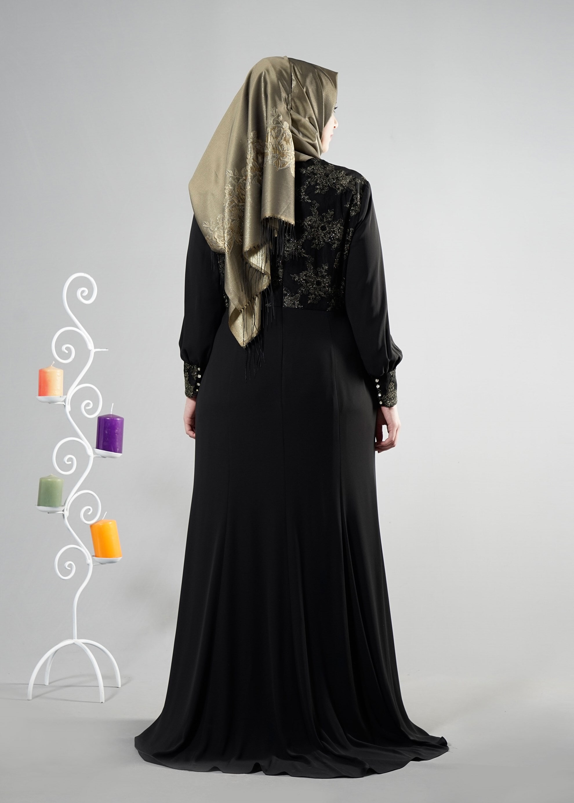 Tesettür giyim SİYAH 5123 Mango Crep Tesettür Abiye