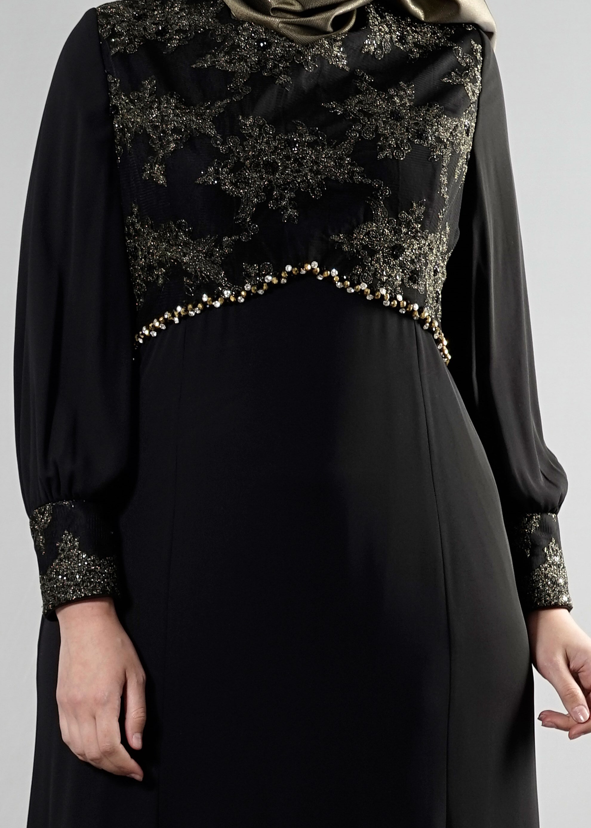 Tesettür giyim SİYAH 5123 Mango Crep Tesettür Abiye