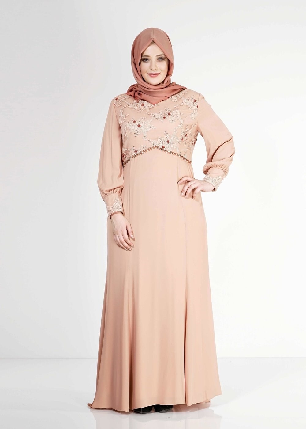 Tesettür giyim BEJ 5123 Mango Crep Tesettür Abiye