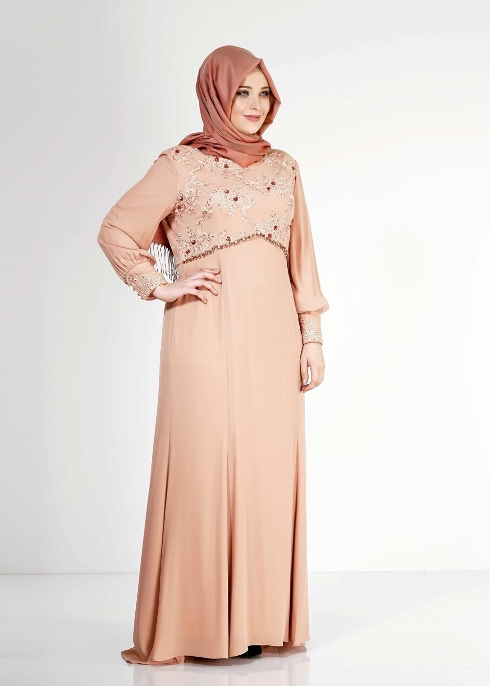 Tesettür giyim BEJ 5123 Mango Crep Tesettür Abiye