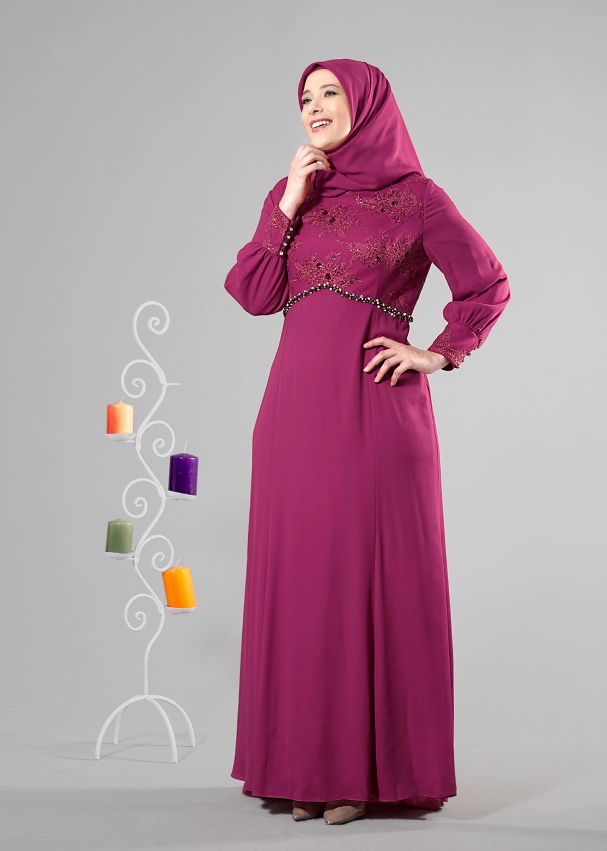 Tesettür giyim FUŞYA 5123 Mango Crep Tesettür Abiye
