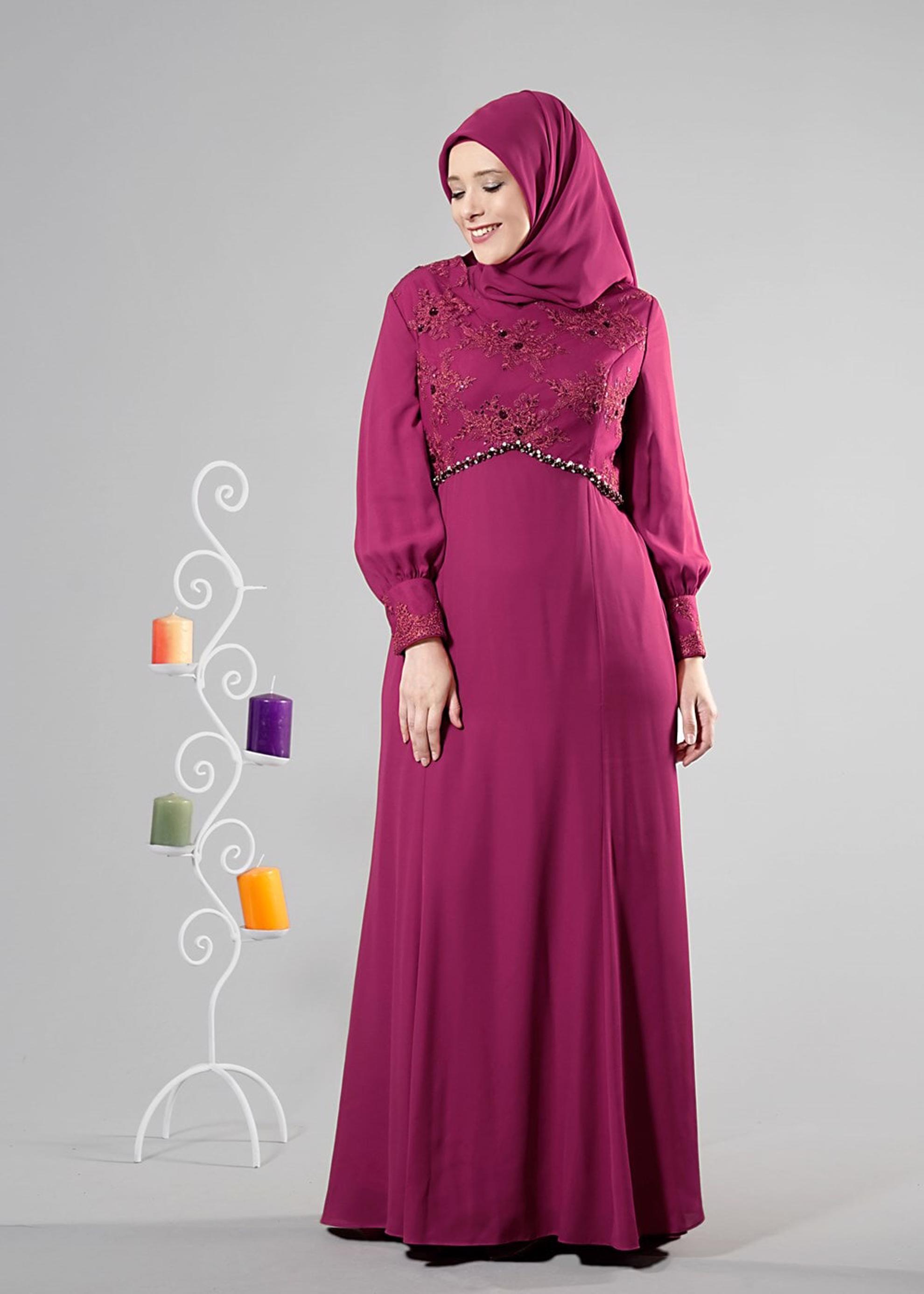 Tesettür giyim FUŞYA 5123 Mango Crep Tesettür Abiye