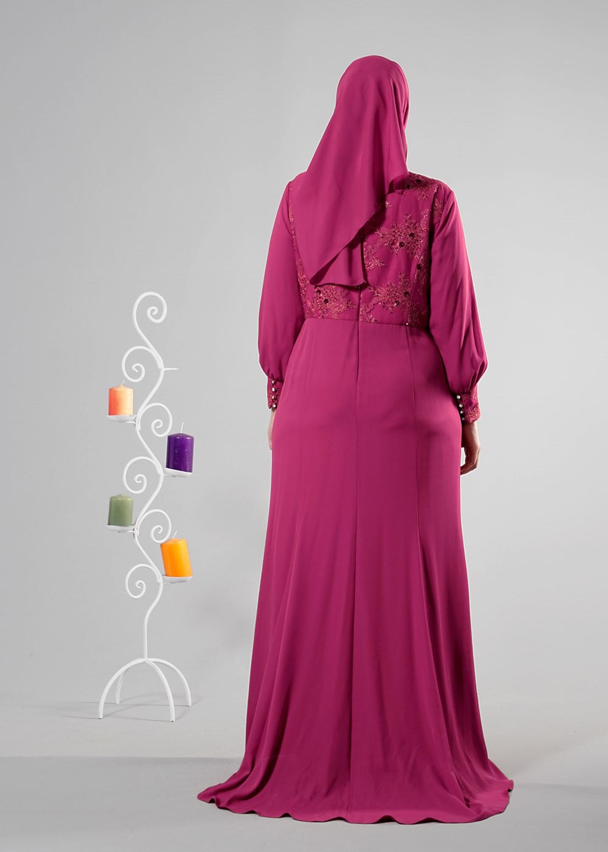 Tesettür giyim FUŞYA 5123 Mango Crep Tesettür Abiye