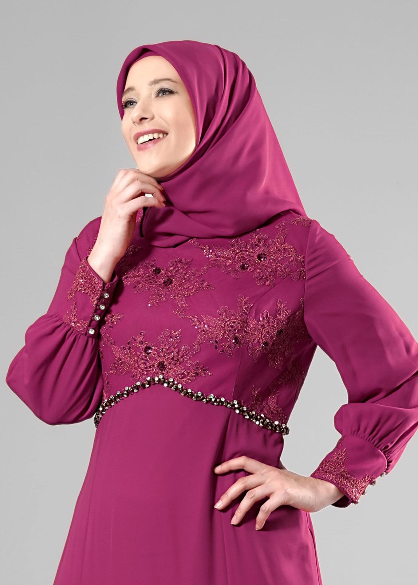 Tesettür giyim FUŞYA 5123 Mango Crep Tesettür Abiye