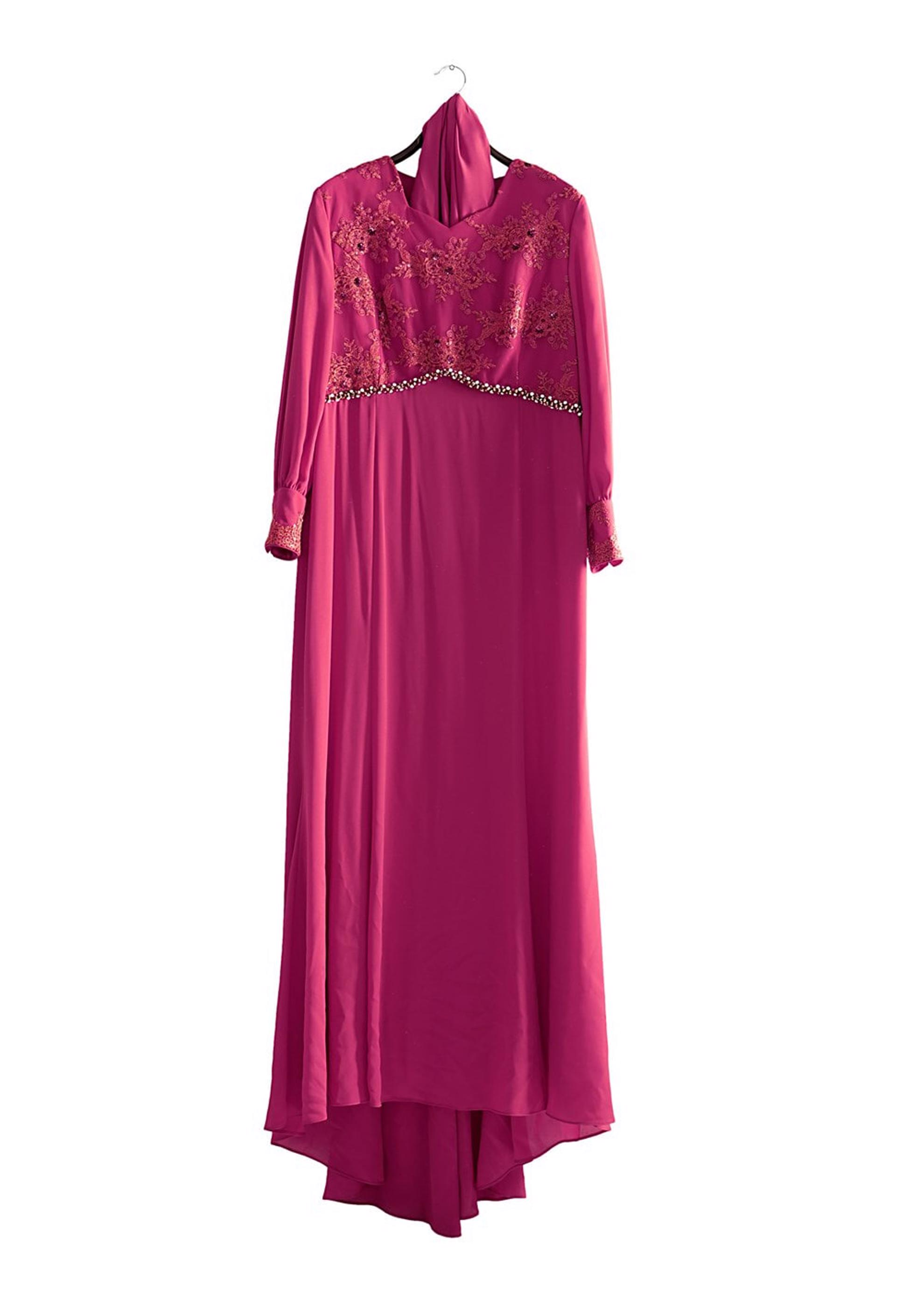 Tesettür giyim FUŞYA 5123 Mango Crep Tesettür Abiye