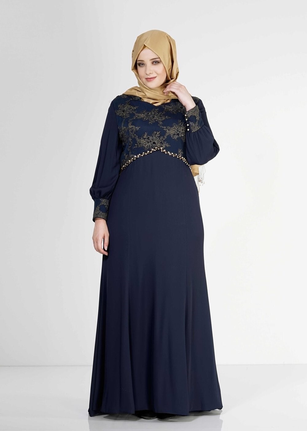 Tesettür giyim LACİVERT 5123 Mango Crep Tesettür Abiye