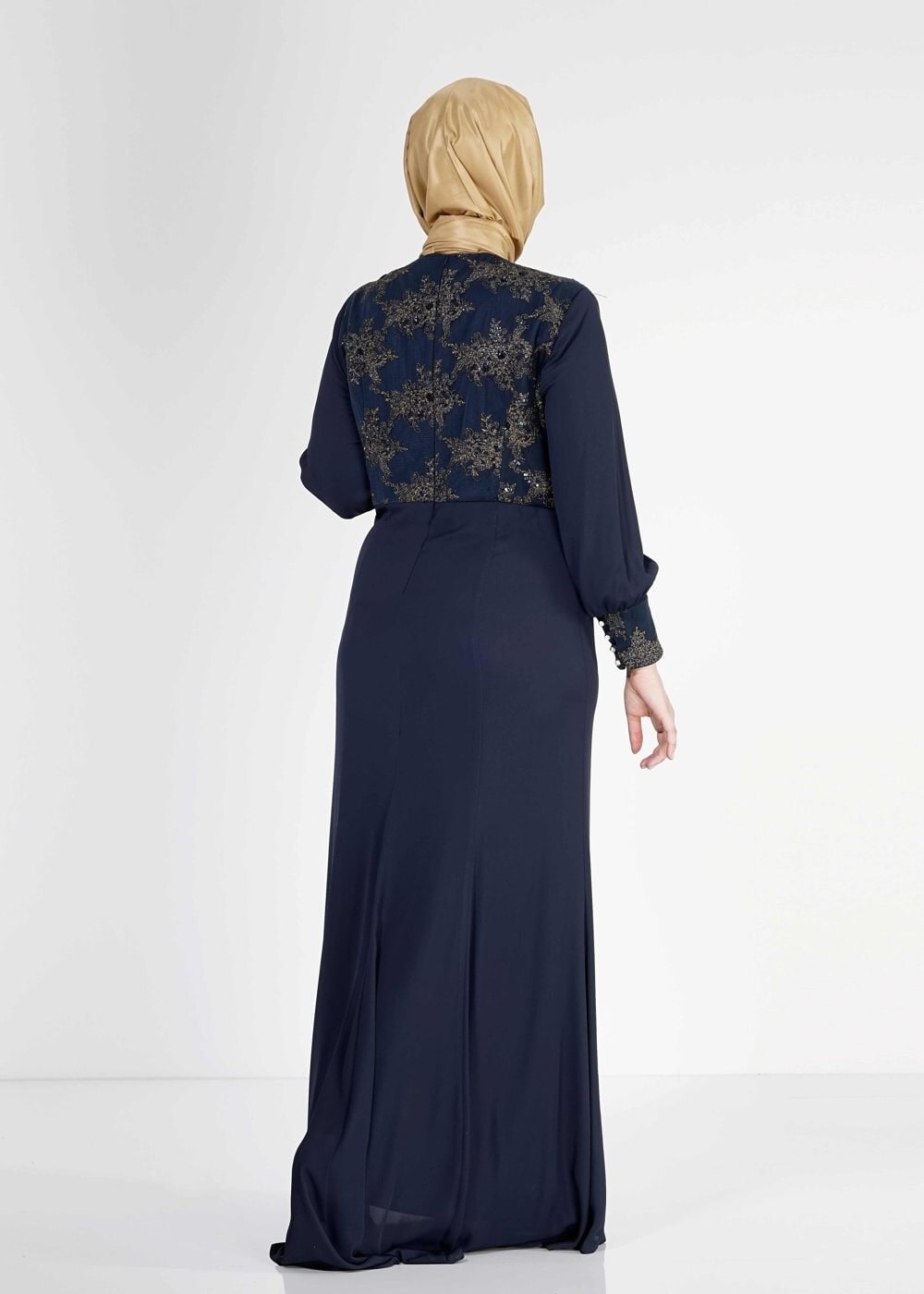 Tesettür giyim LACİVERT 5123 Mango Crep Tesettür Abiye