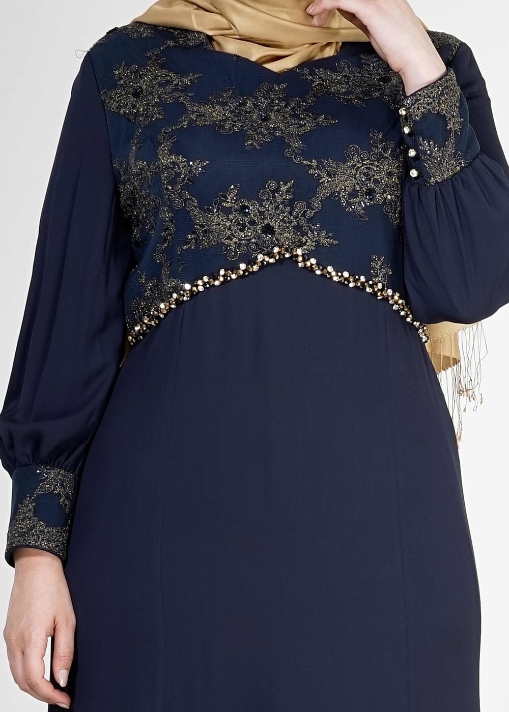Tesettür giyim LACİVERT 5123 Mango Crep Tesettür Abiye