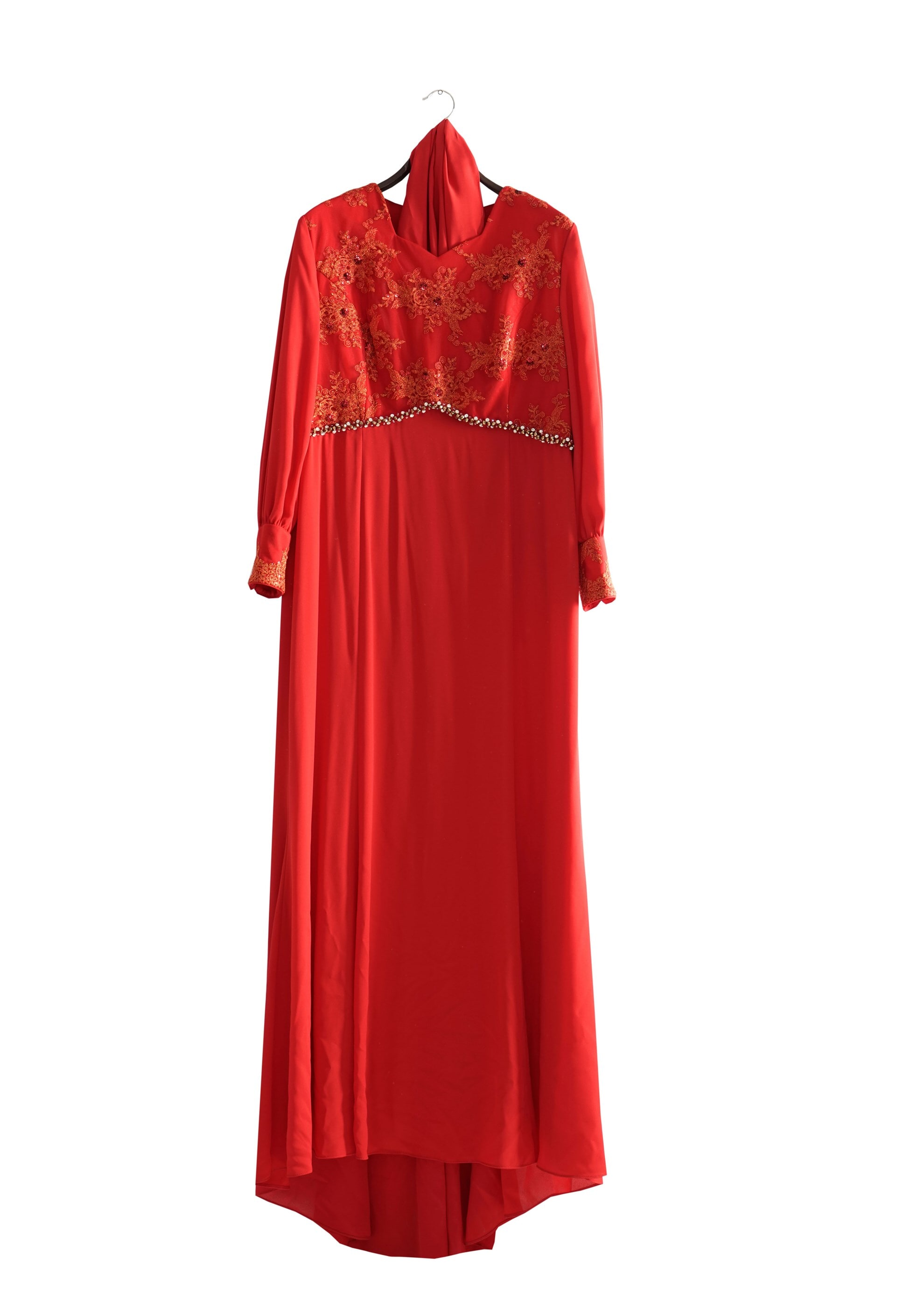 Tesettür giyim KIRMIZI 5123 Mango Crep Tesettür Abiye