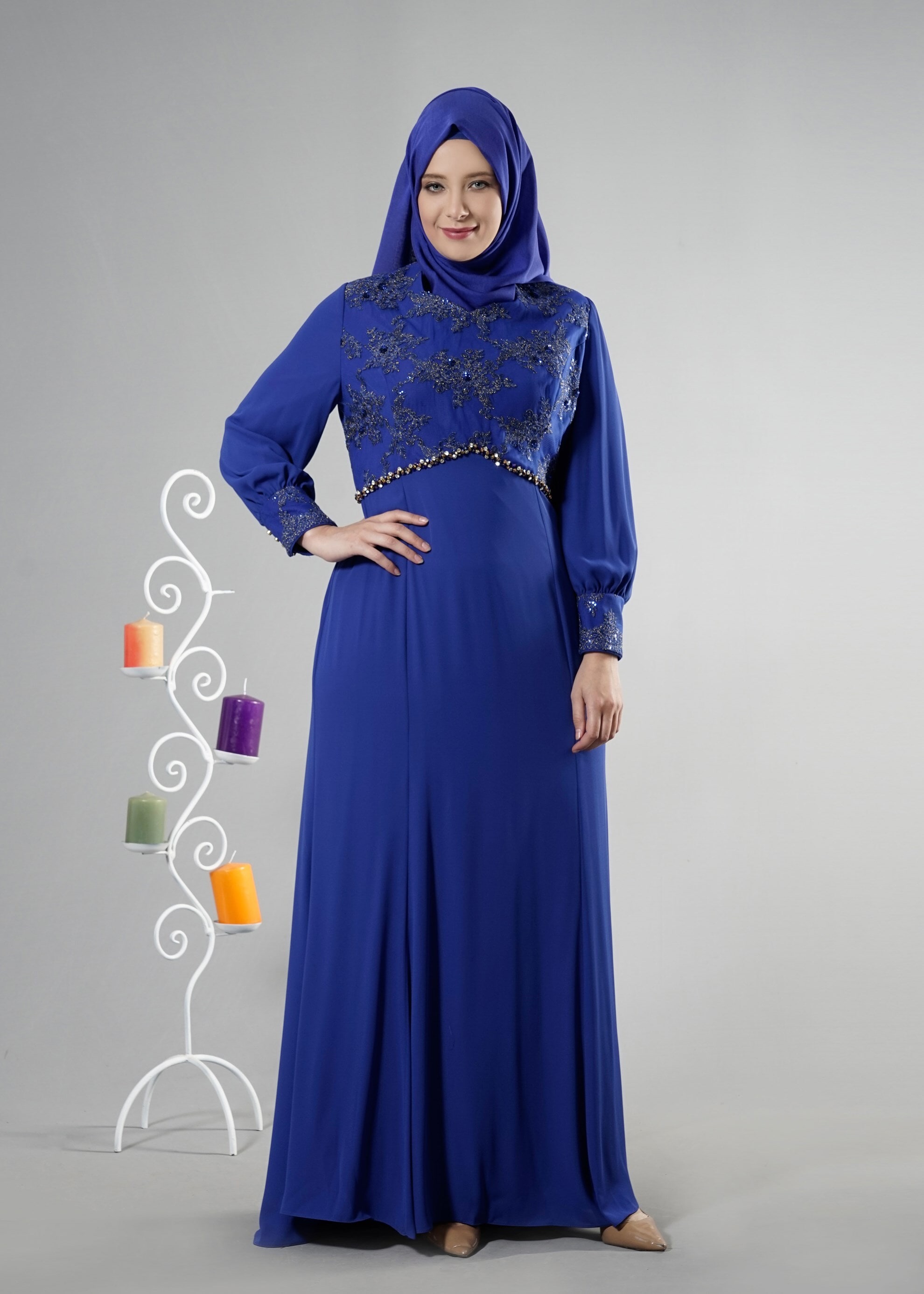 Tesettür giyim LACİVERT 5123 Mango Crep Tesettür Abiye