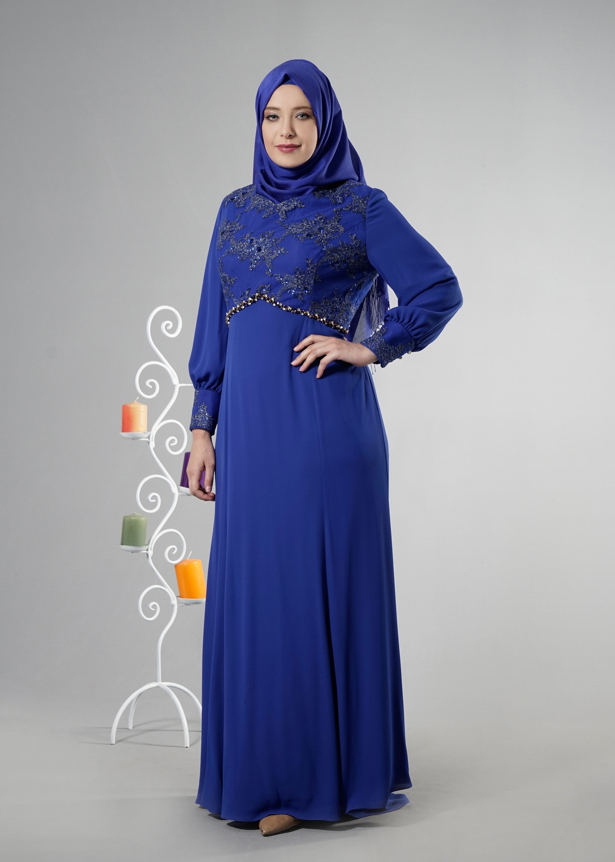 Tesettür giyim LACİVERT 5123 Mango Crep Tesettür Abiye