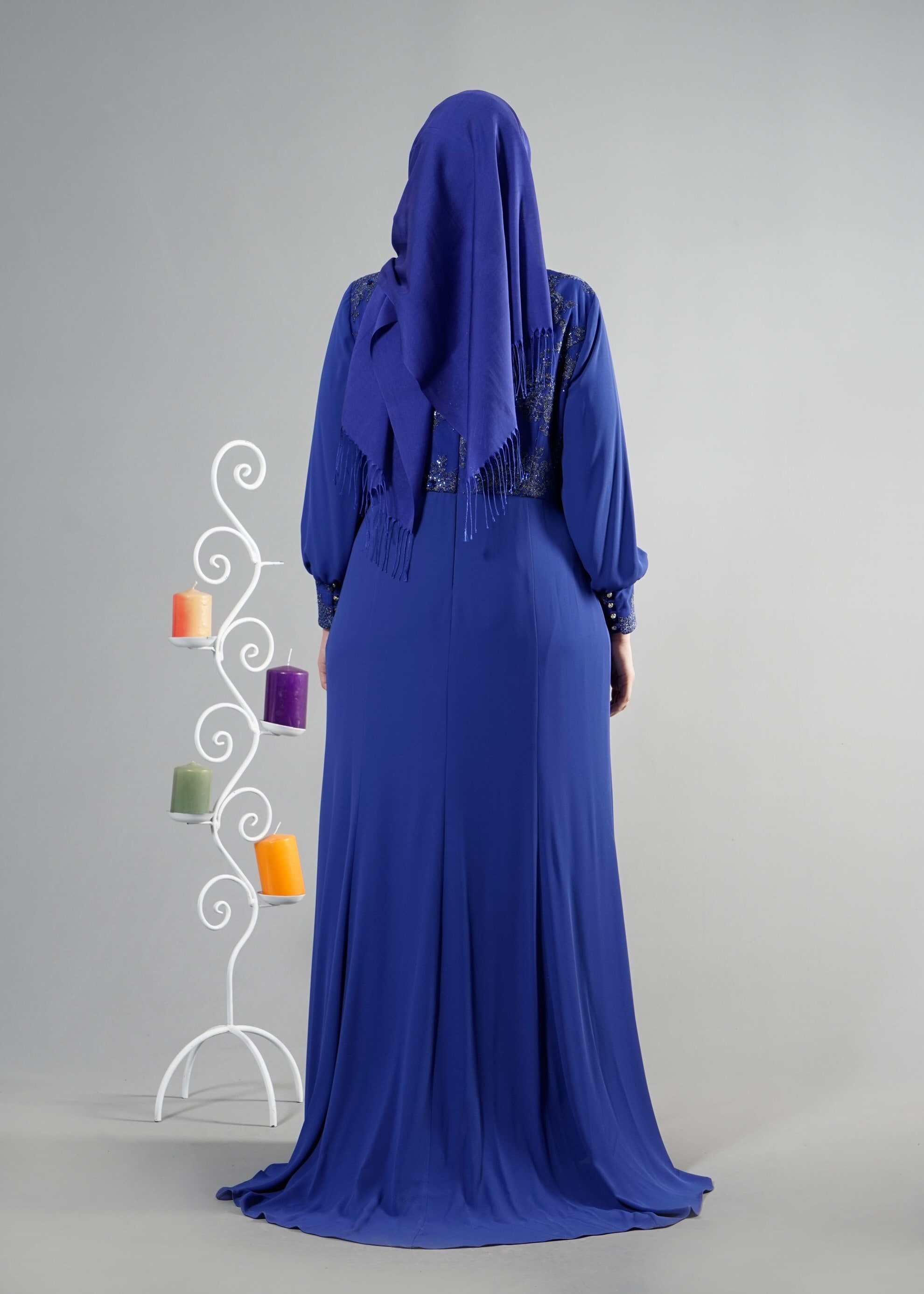 Tesettür giyim LACİVERT 5123 Mango Crep Tesettür Abiye