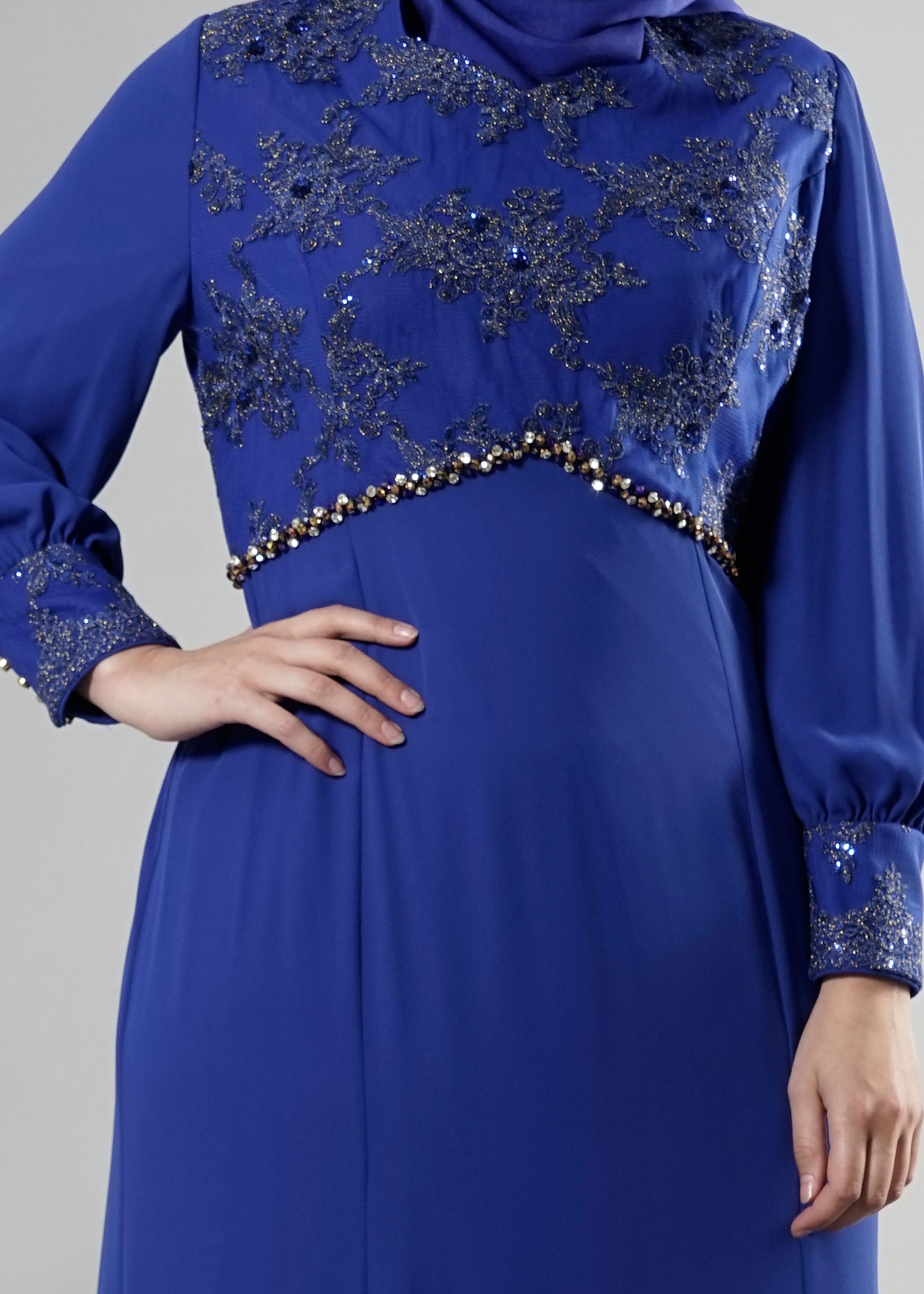 Tesettür giyim LACİVERT 5123 Mango Crep Tesettür Abiye