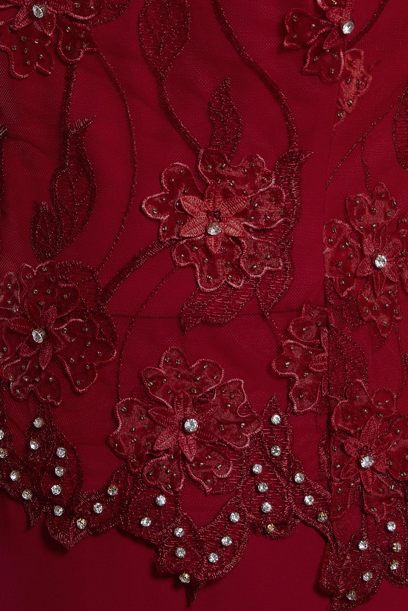 Tesettür giyim KIRMIZI ÜÇ BOYUTLU ÇİÇEK DETAYLI TAŞLI ABİYE ELBİSE 5127