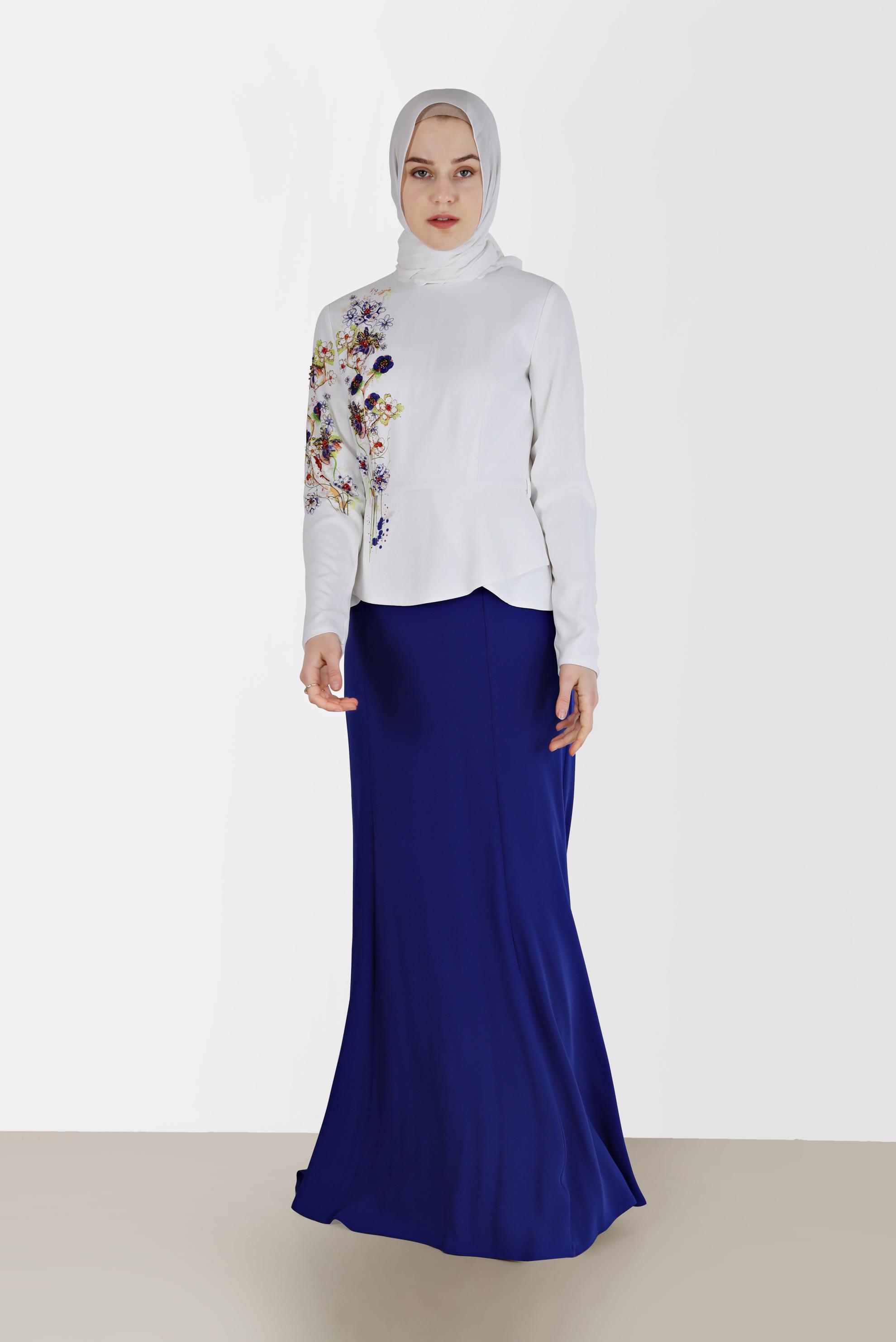 Tesettür giyim LACİVERT ÇİÇEK DESEN DETAYLI ABİYE 5136 