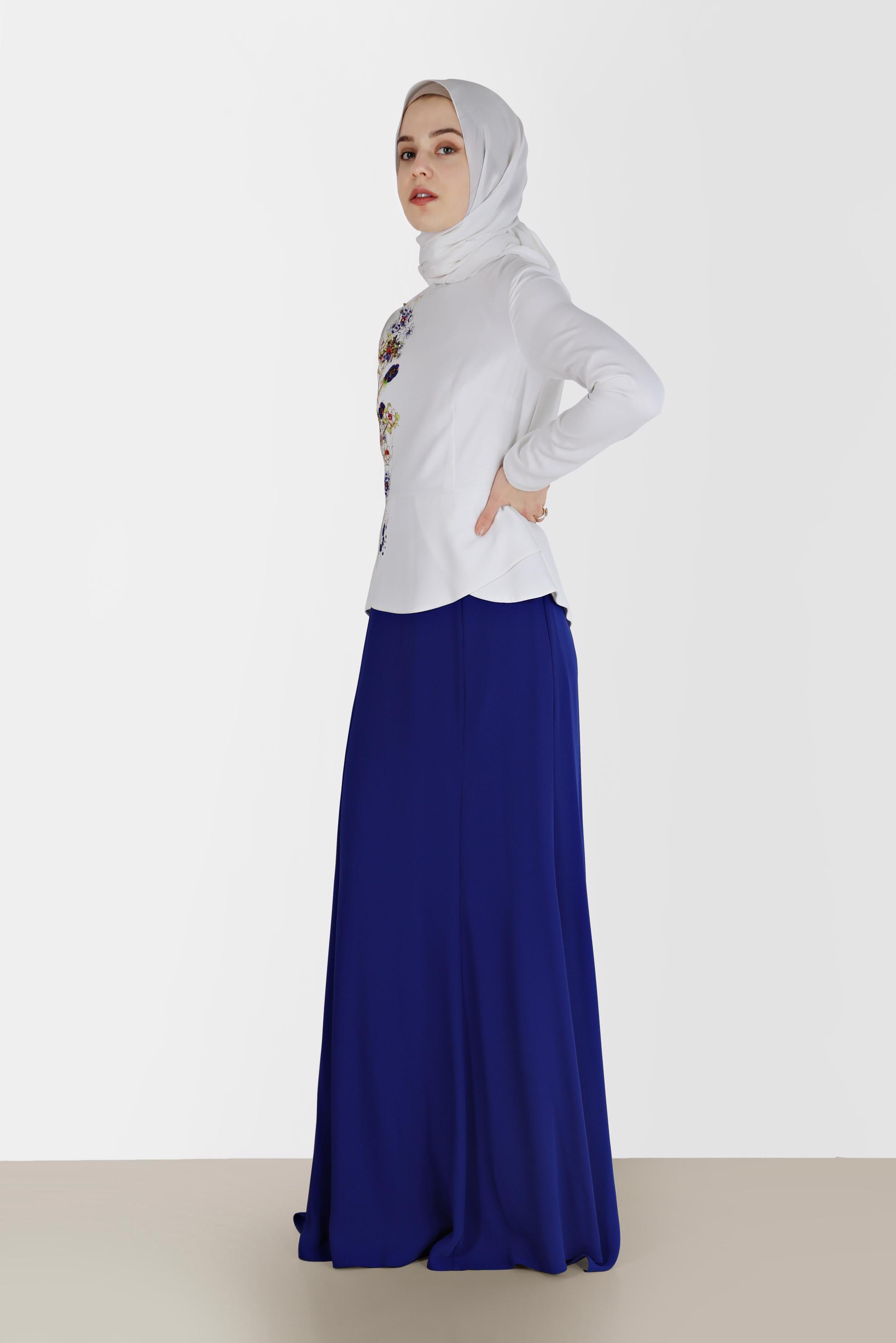 Tesettür giyim LACİVERT ÇİÇEK DESEN DETAYLI ABİYE 5136 