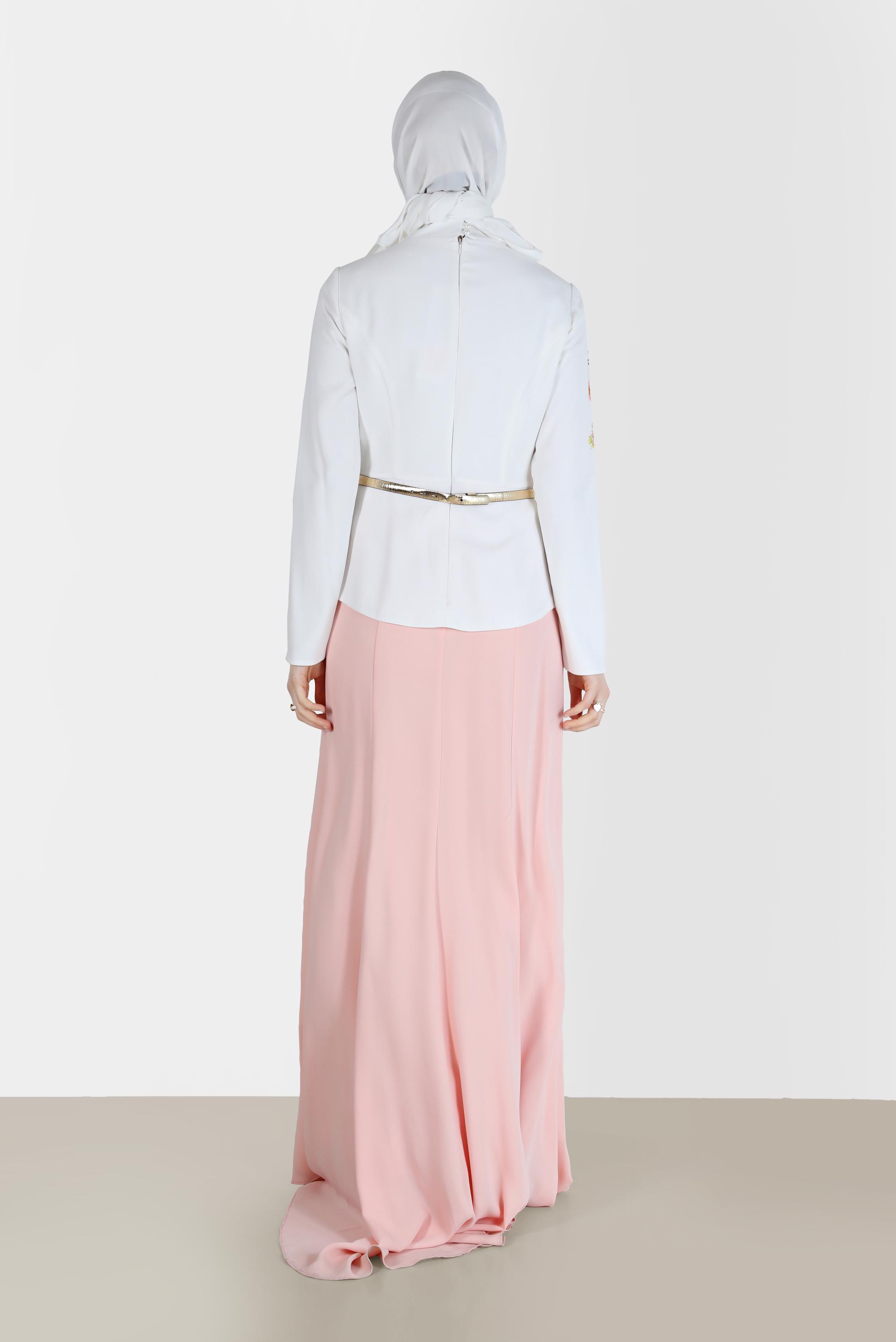 Tesettür giyim PUDRA ÇİÇEK DESEN DETAYLI ABİYE 5136 