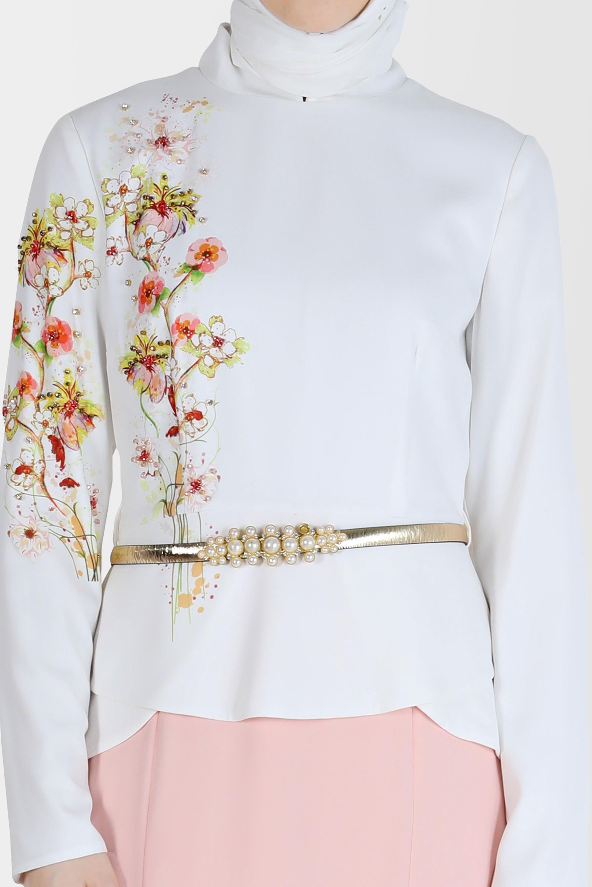 Tesettür giyim PUDRA ÇİÇEK DESEN DETAYLI ABİYE 5136 