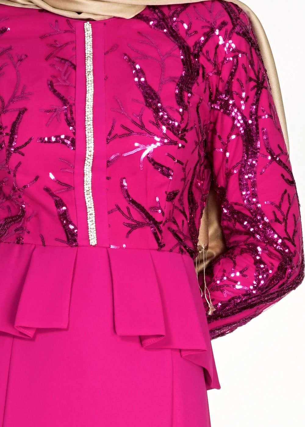 Tesettür giyim FUŞYA PUL PAYET İŞLEMELİ ABİYE ELBİSE 5137