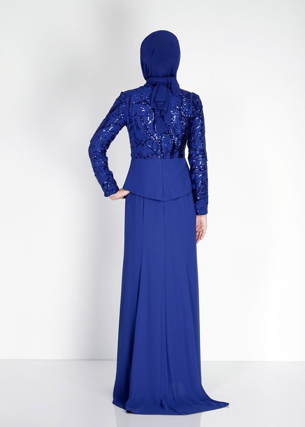 Tesettür giyim LACİVERT PUL PAYET İŞLEMELİ ABİYE ELBİSE 5137