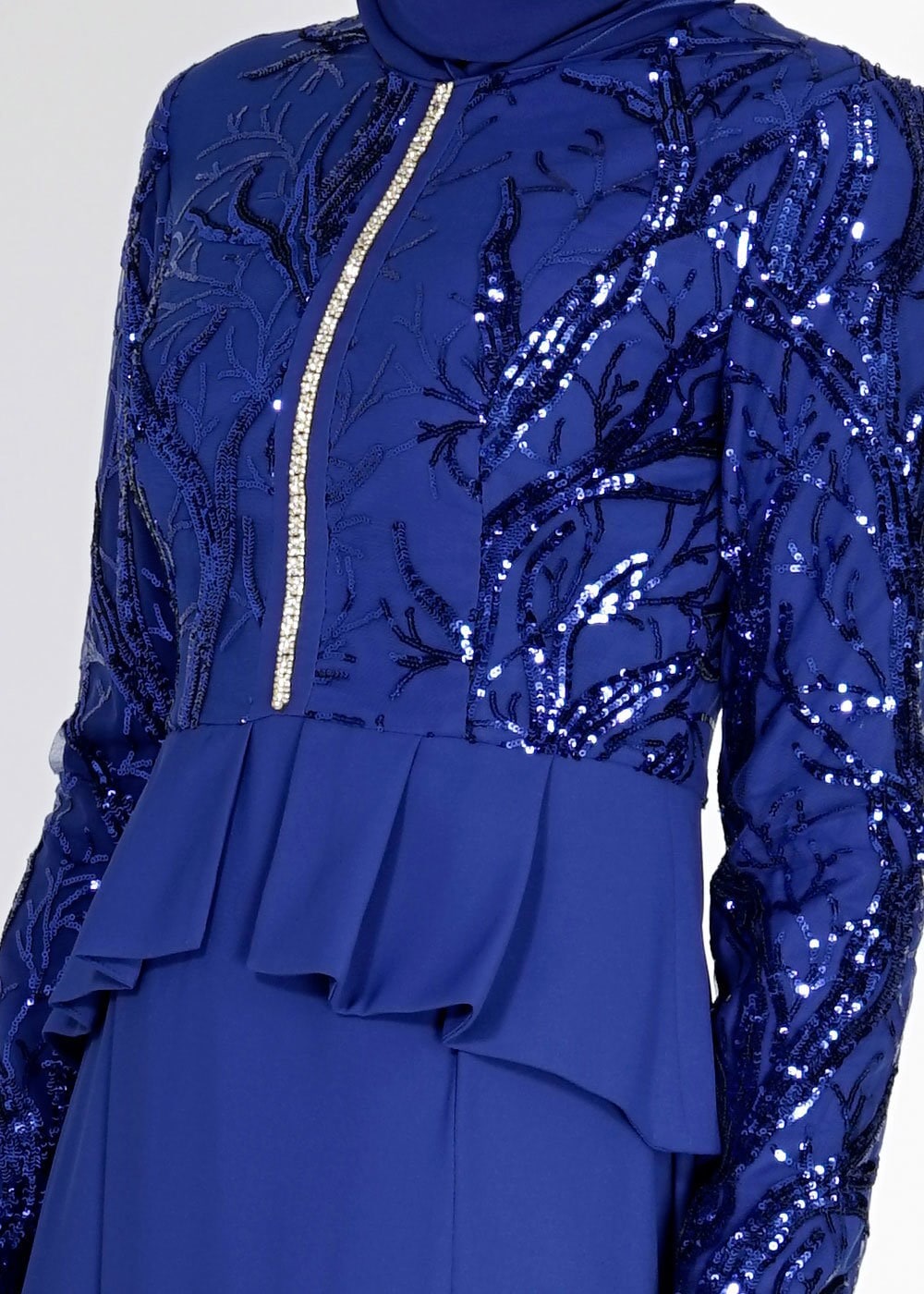 Tesettür giyim LACİVERT PUL PAYET İŞLEMELİ ABİYE ELBİSE 5137