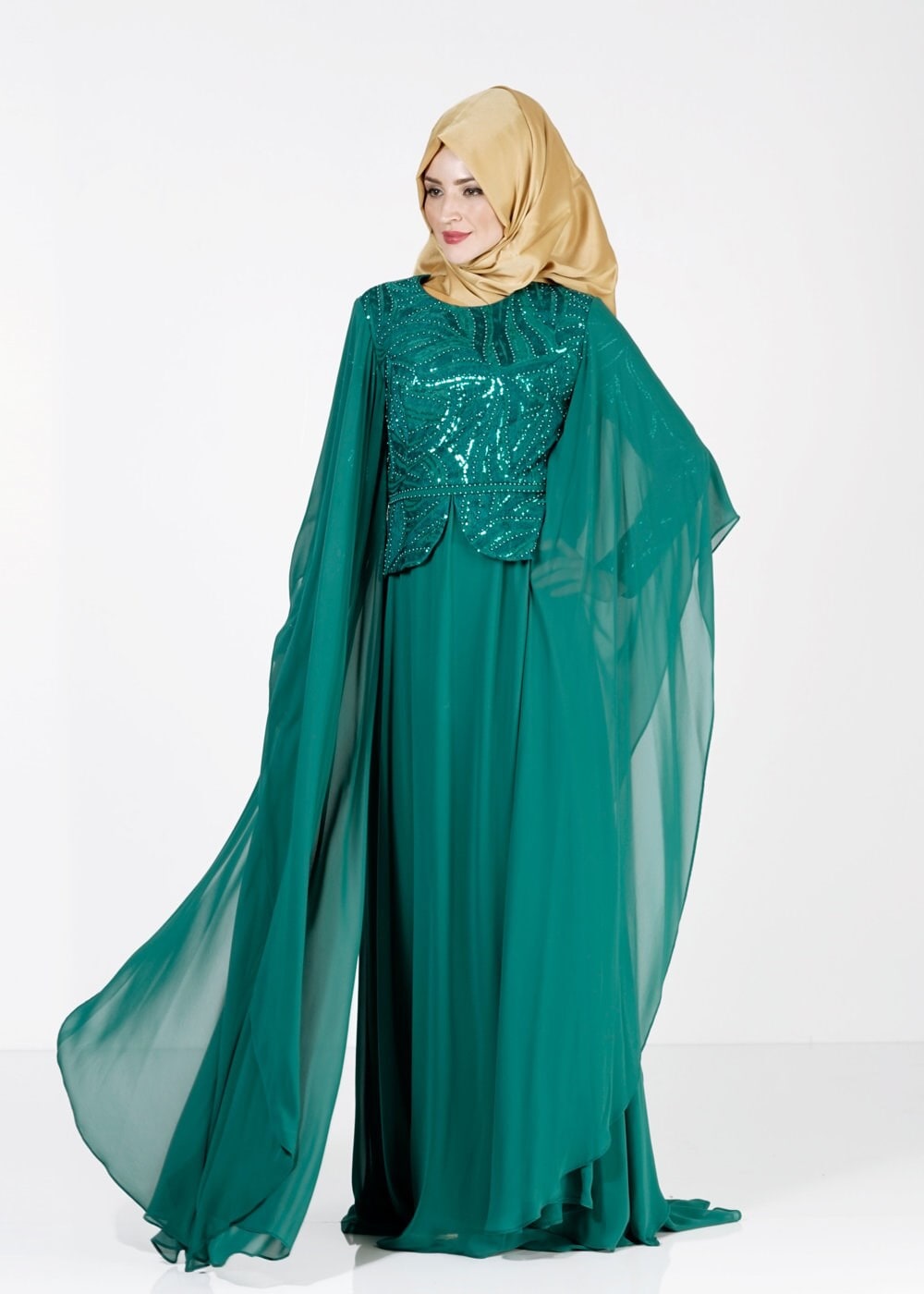 Tesettür giyim YEŞİL 5138 New Multi Şifon Tesettür Abiye