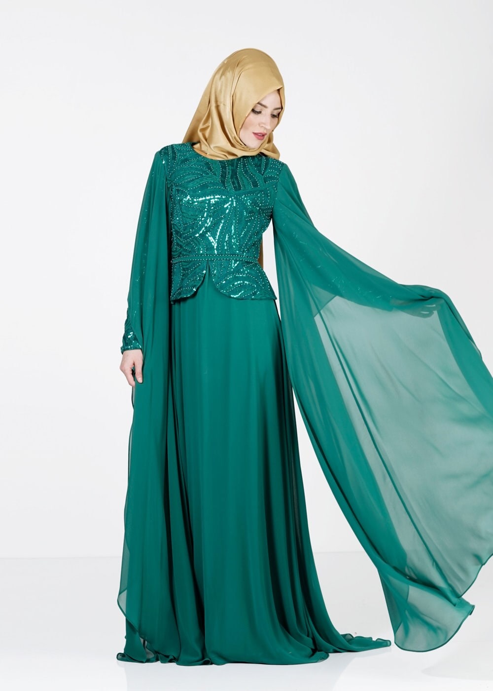 Tesettür giyim YEŞİL 5138 New Multi Şifon Tesettür Abiye