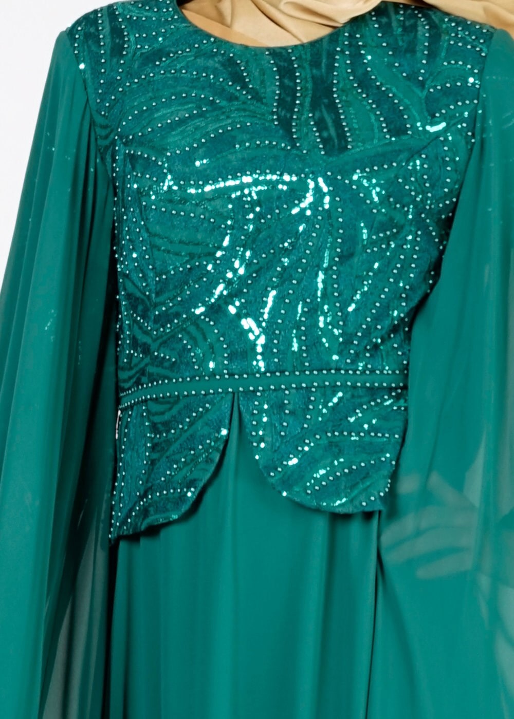 Tesettür giyim YEŞİL 5138 New Multi Şifon Tesettür Abiye