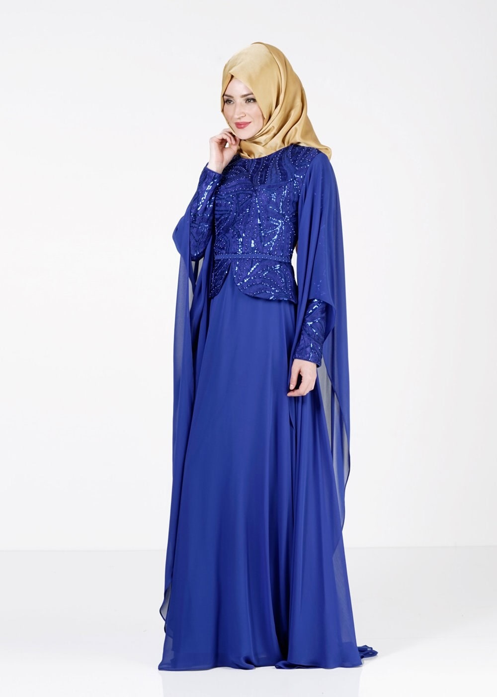 Tesettür giyim LACİVERT 5138 New Multi Şifon Tesettür Abiye