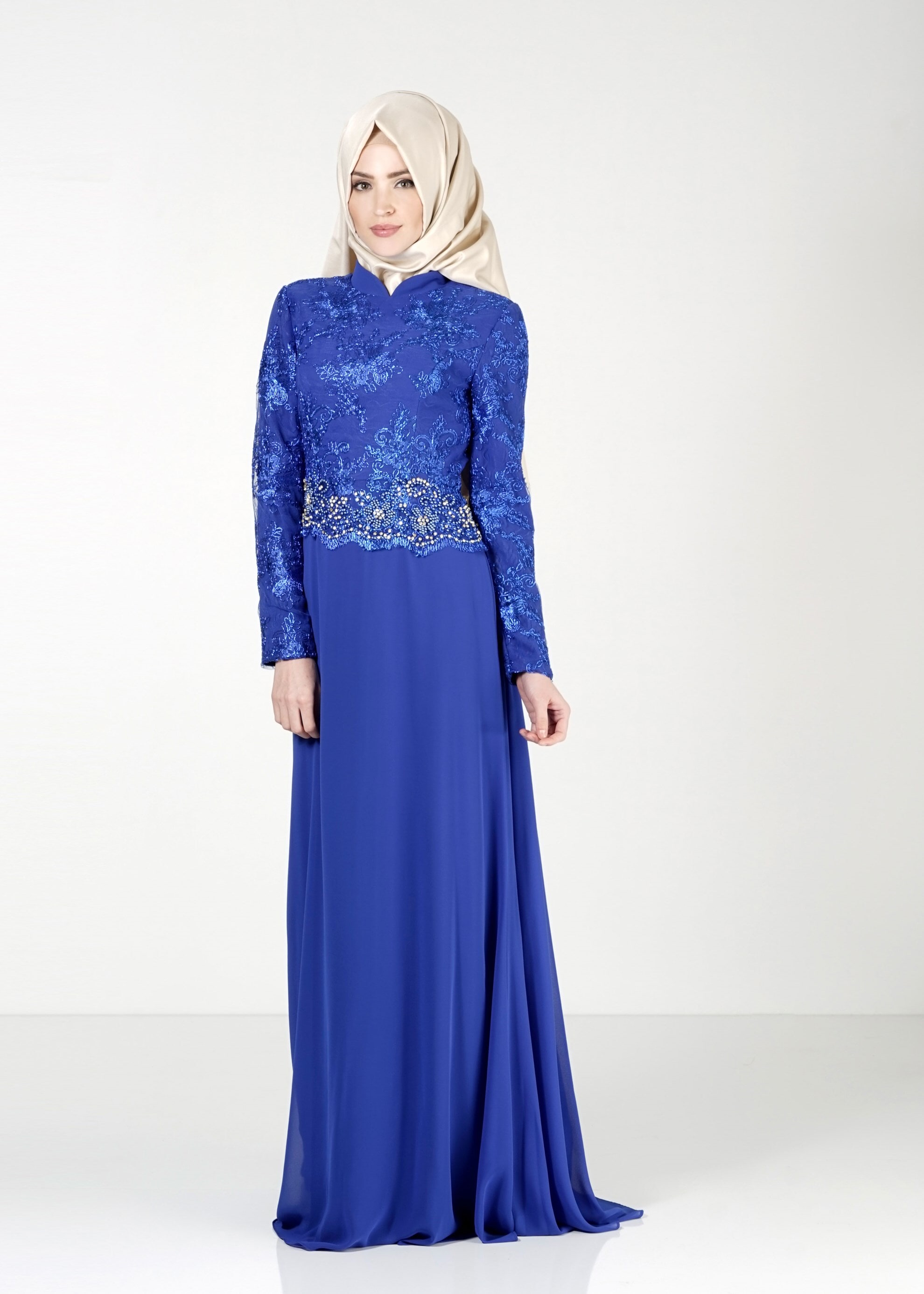 Tesettür giyim LACİVERT 5144 New Multi Şifon Tesettür Abiye 38/44(38) TEK40
