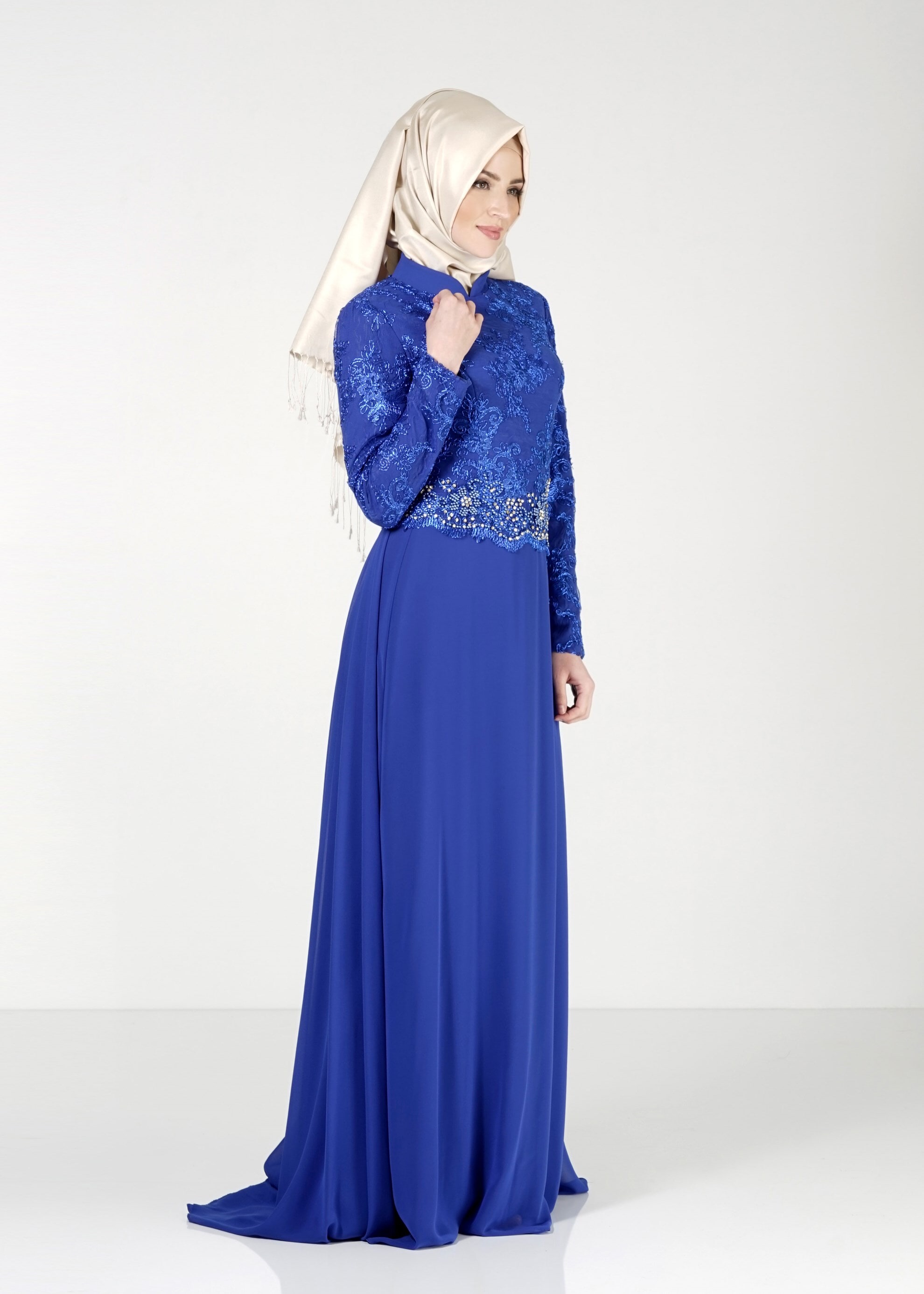 Tesettür giyim LACİVERT 5144 New Multi Şifon Tesettür Abiye 38/44(38) TEK40