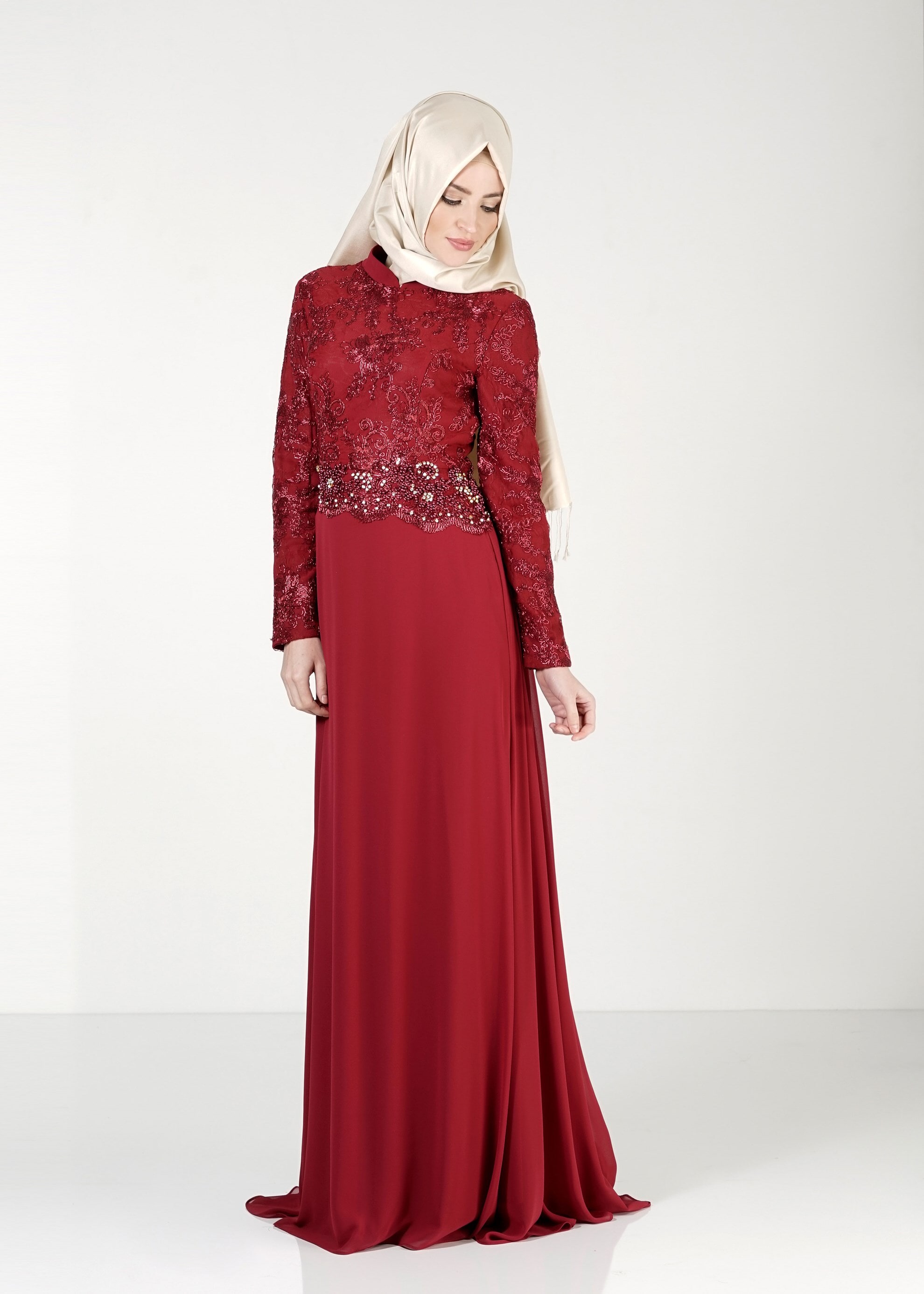 Tesettür giyim BORDO 5144 New Multi Şifon Tesettür Abiye 38/44(38) TEK40