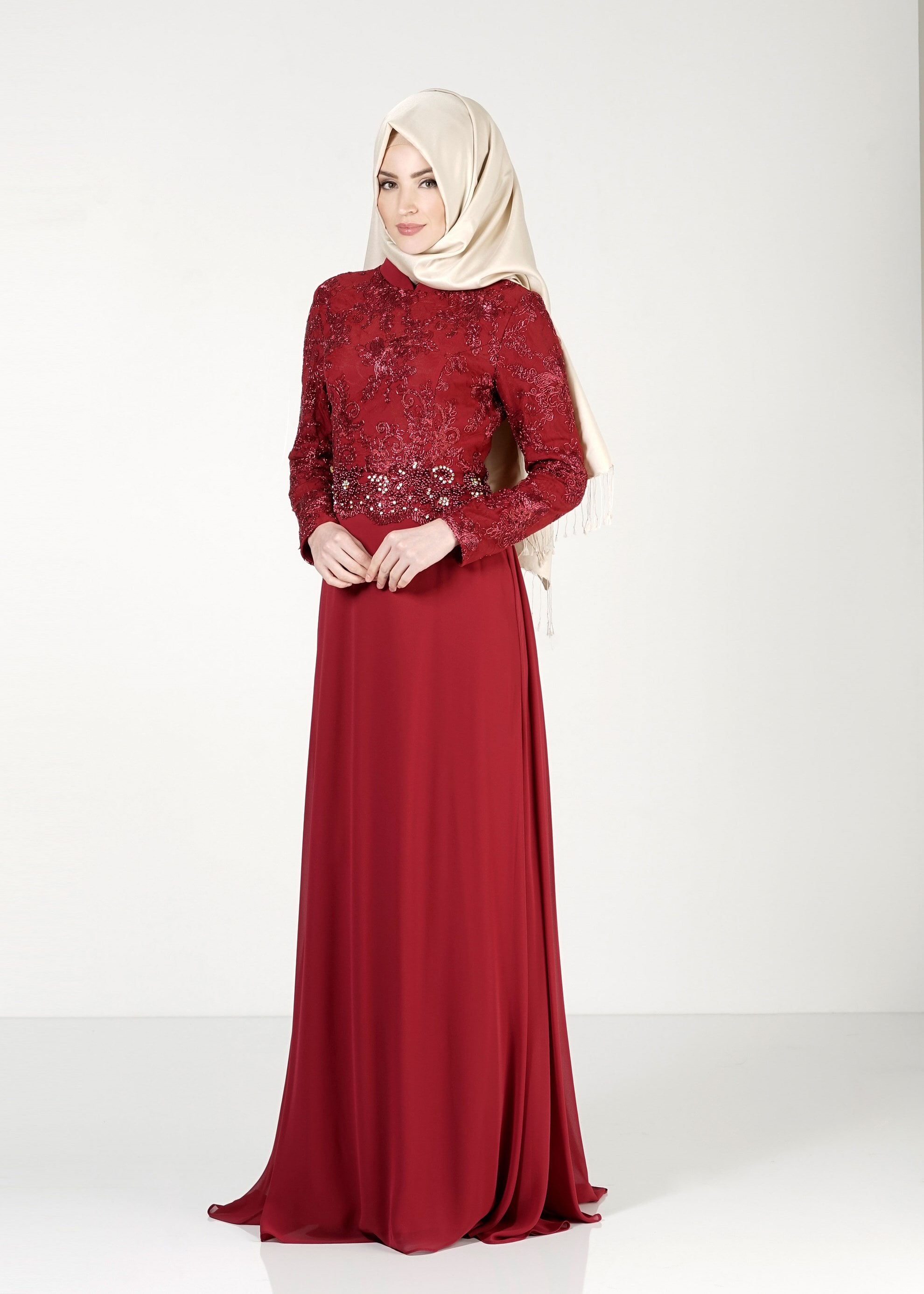 Tesettür giyim BORDO 5144 New Multi Şifon Tesettür Abiye 38/44(38) TEK40