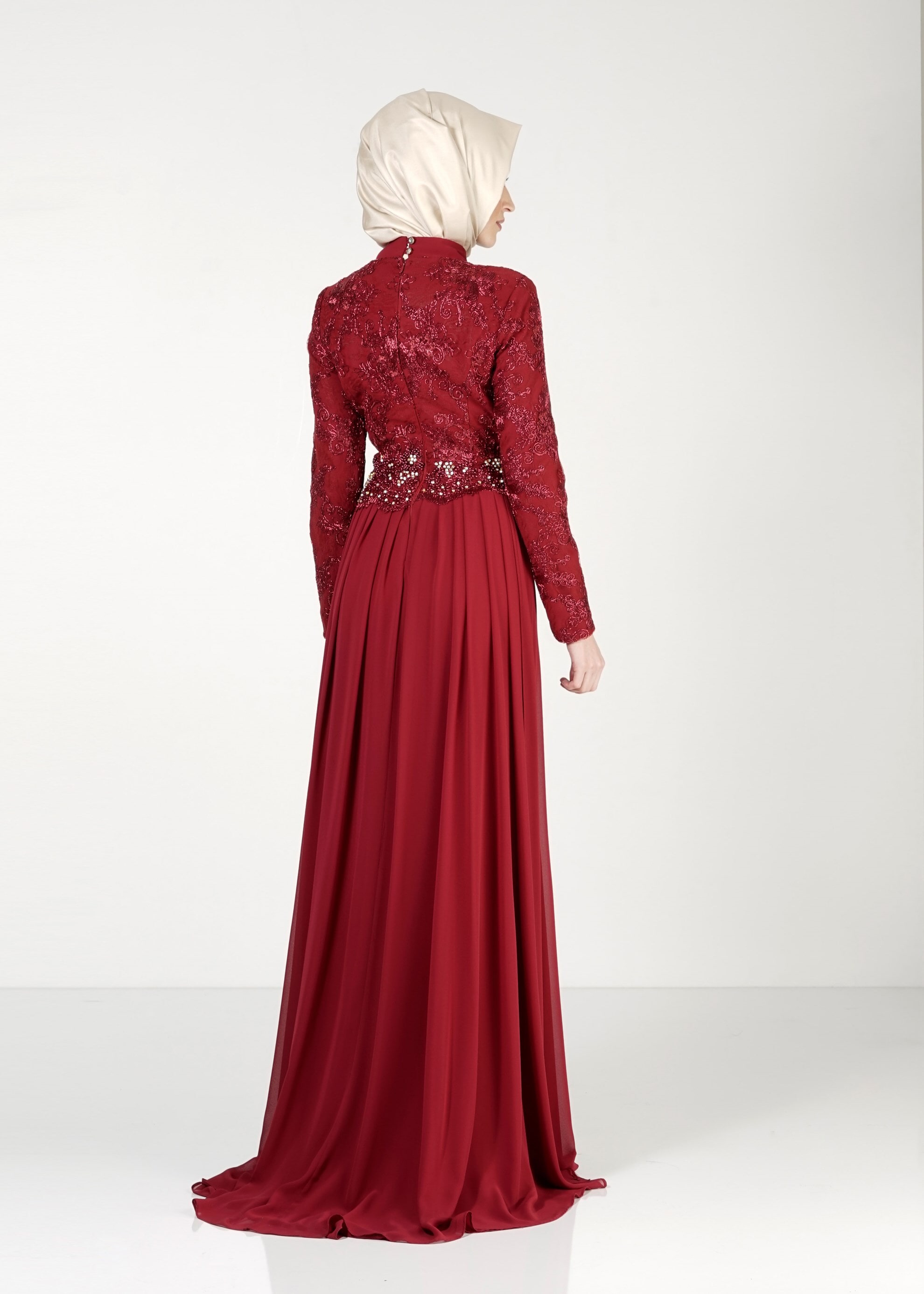 Tesettür giyim BORDO 5144 New Multi Şifon Tesettür Abiye 38/44(38) TEK40