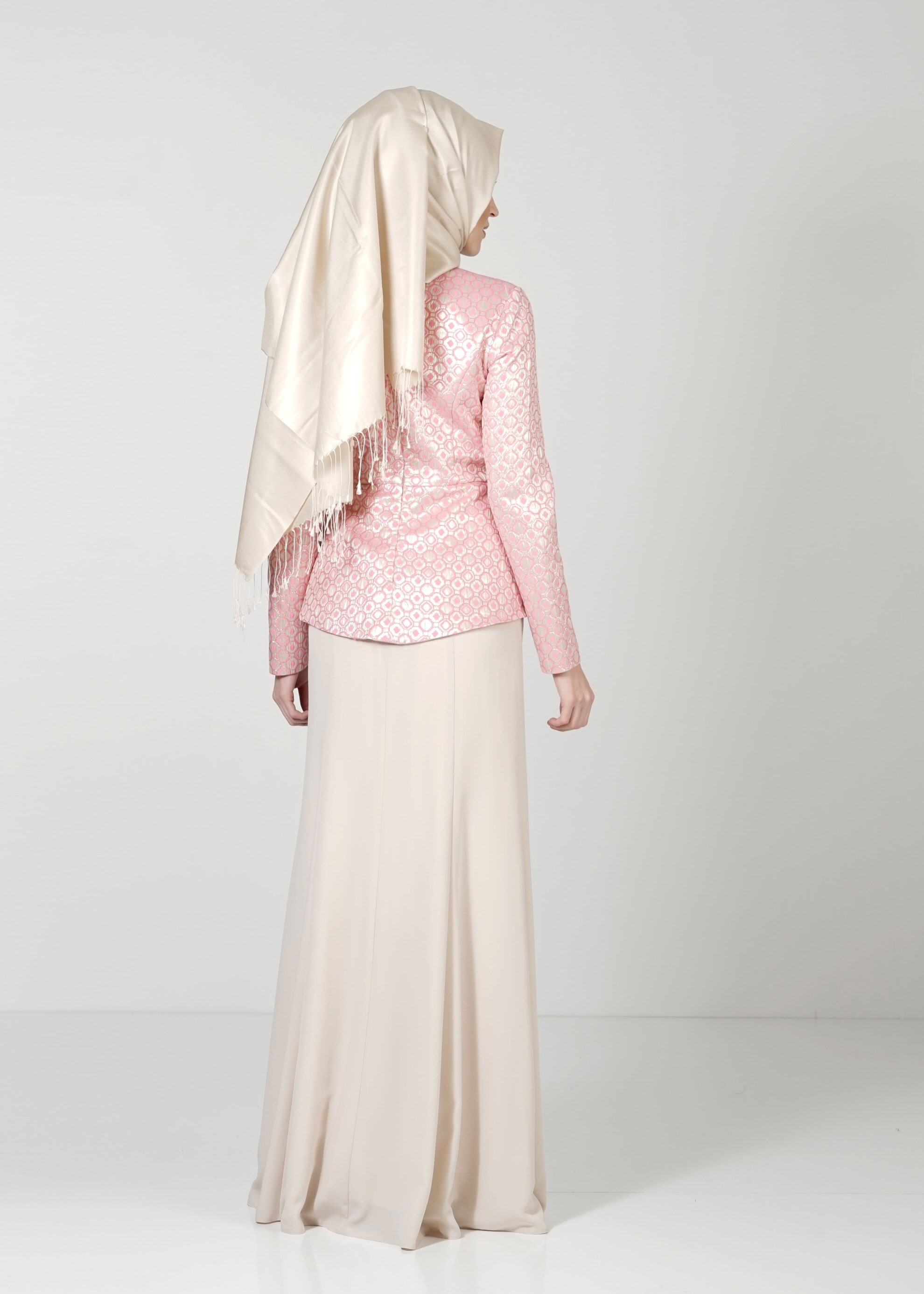 Tesettür giyim FUŞYA TAŞ İŞLEMELİ DESENLİ ABİYE ELBİSE 5148