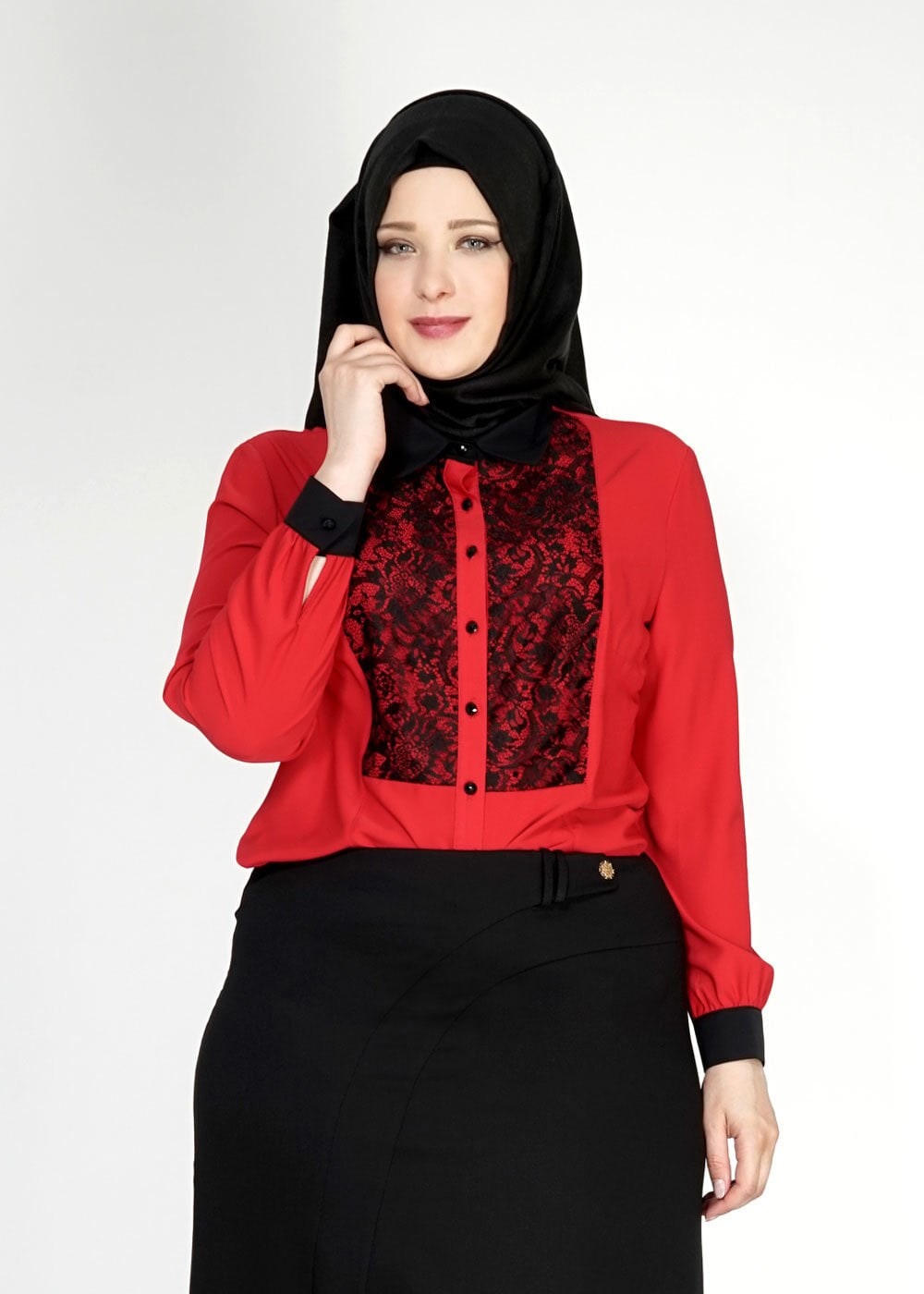 Tesettür giyim KIRMIZI 2472 Lora Tesettür Bluz