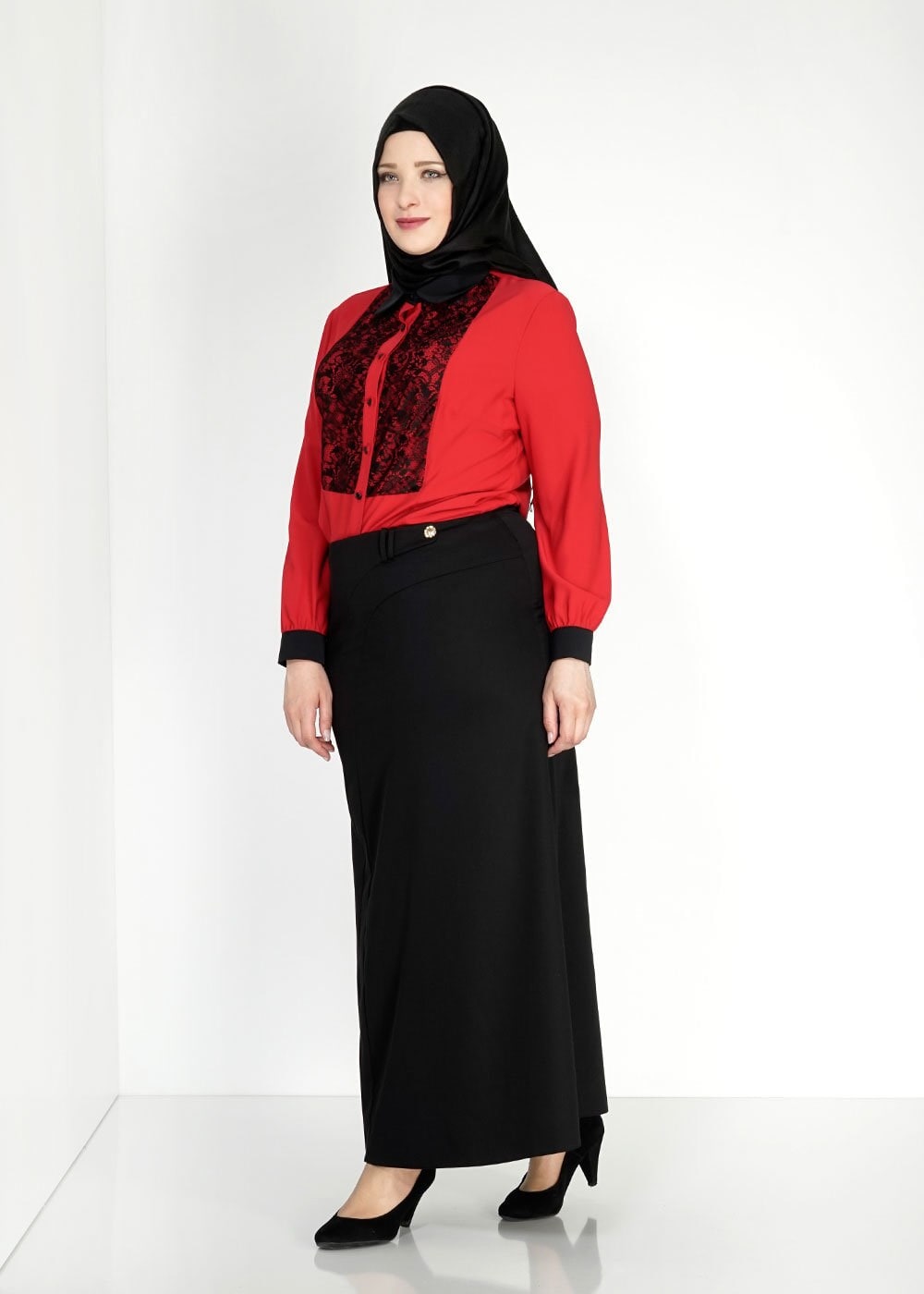 Tesettür giyim KIRMIZI 2472 Lora Tesettür Bluz