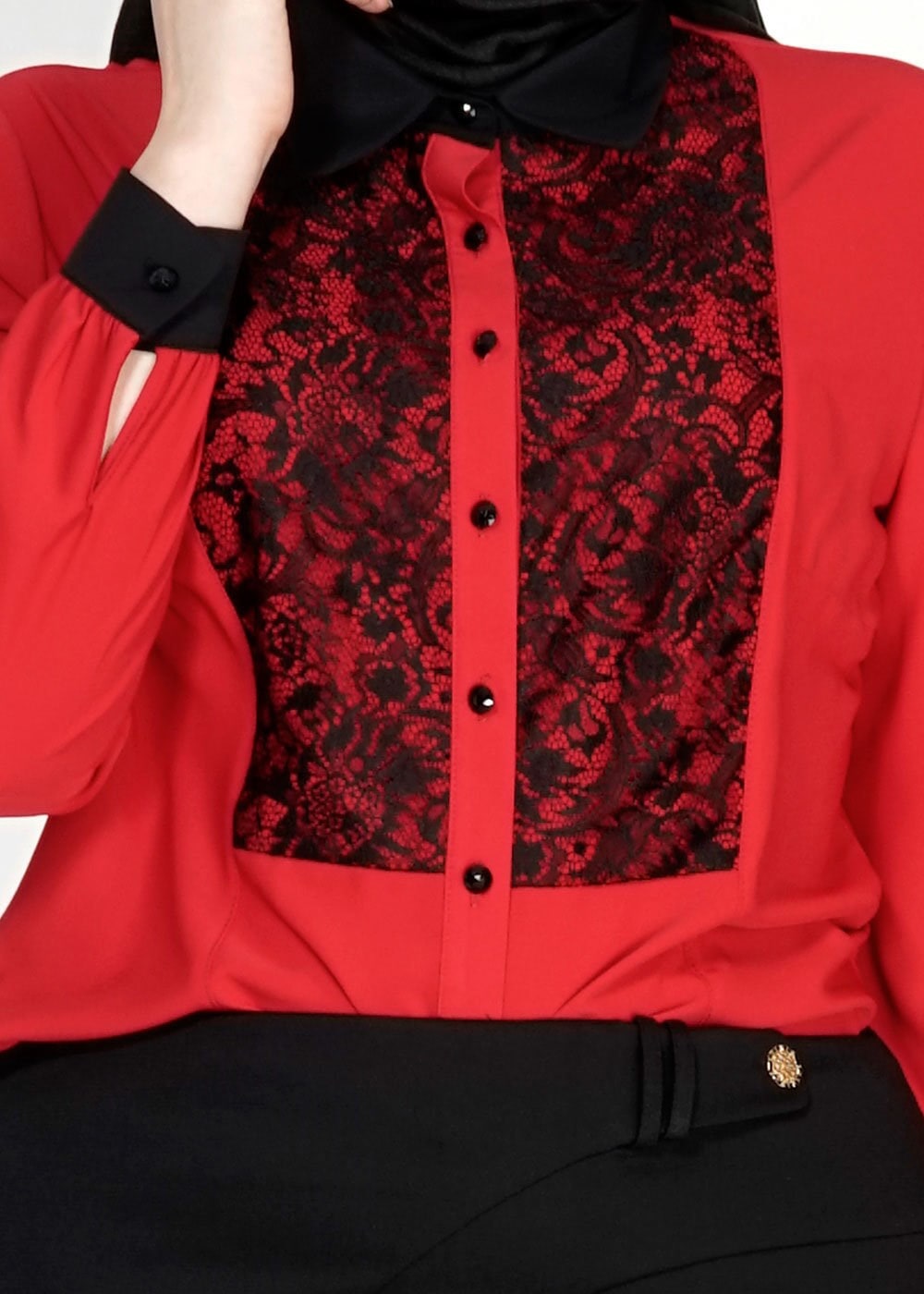 Tesettür giyim KIRMIZI 2472 Lora Tesettür Bluz