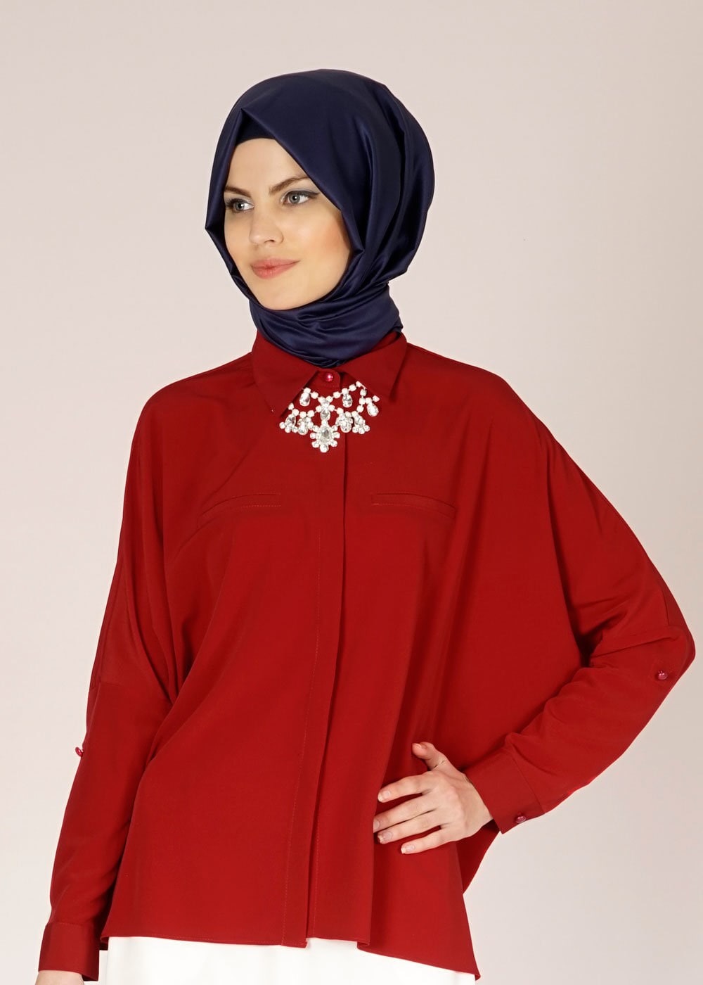 Tesettür giyim KIRMIZI 4475 CARETTA BLUZ 36/46 TEK40