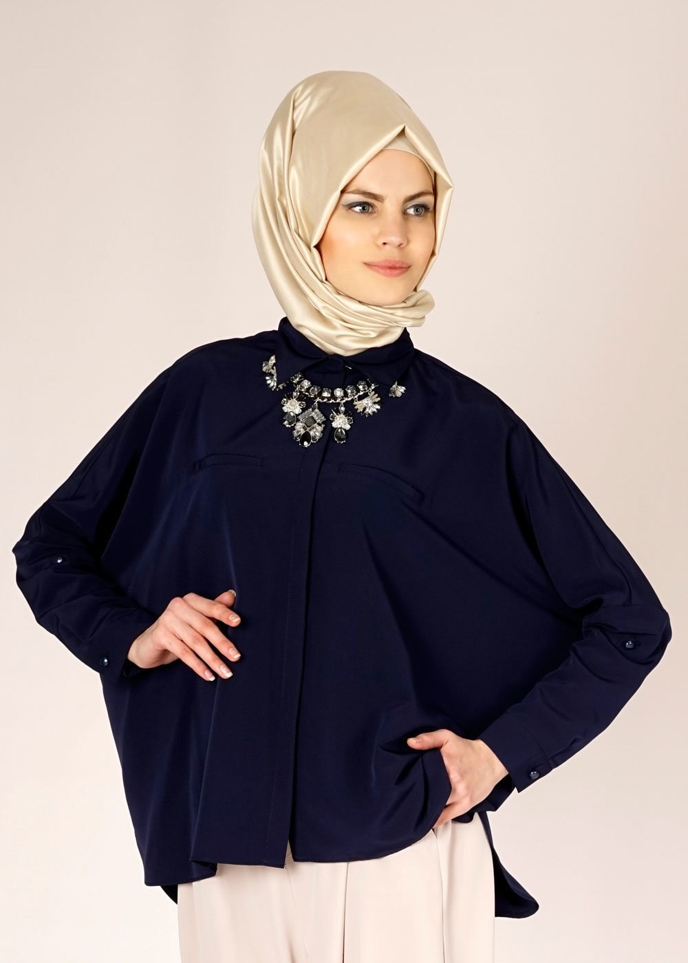 Tesettür giyim LACİVERT 4475 CARETTA BLUZ 36/46 TEK40