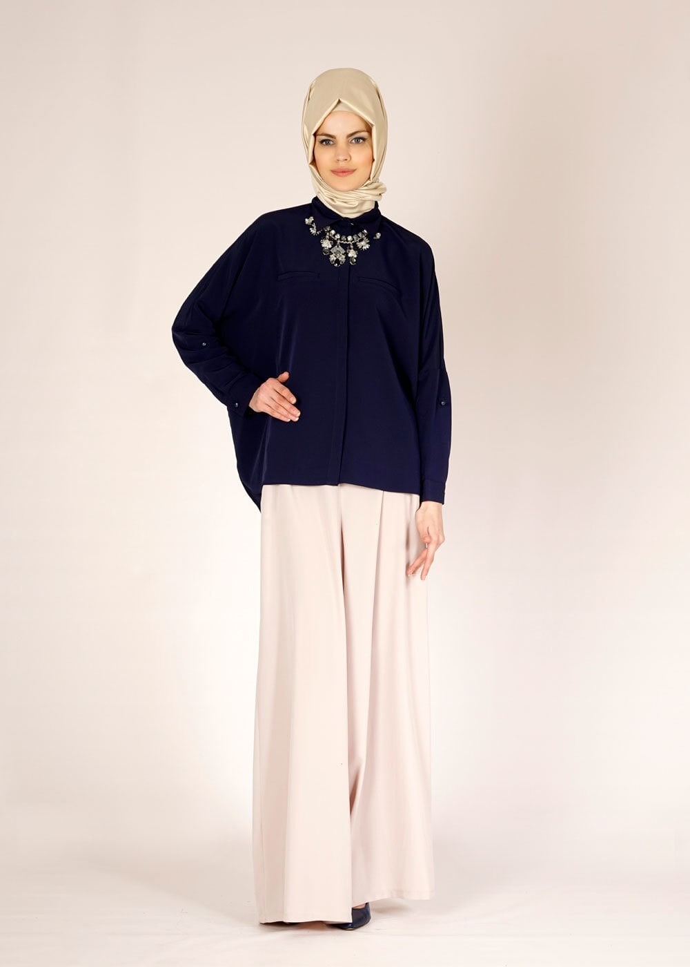 Tesettür giyim LACİVERT 4475 CARETTA BLUZ 36/46 TEK40