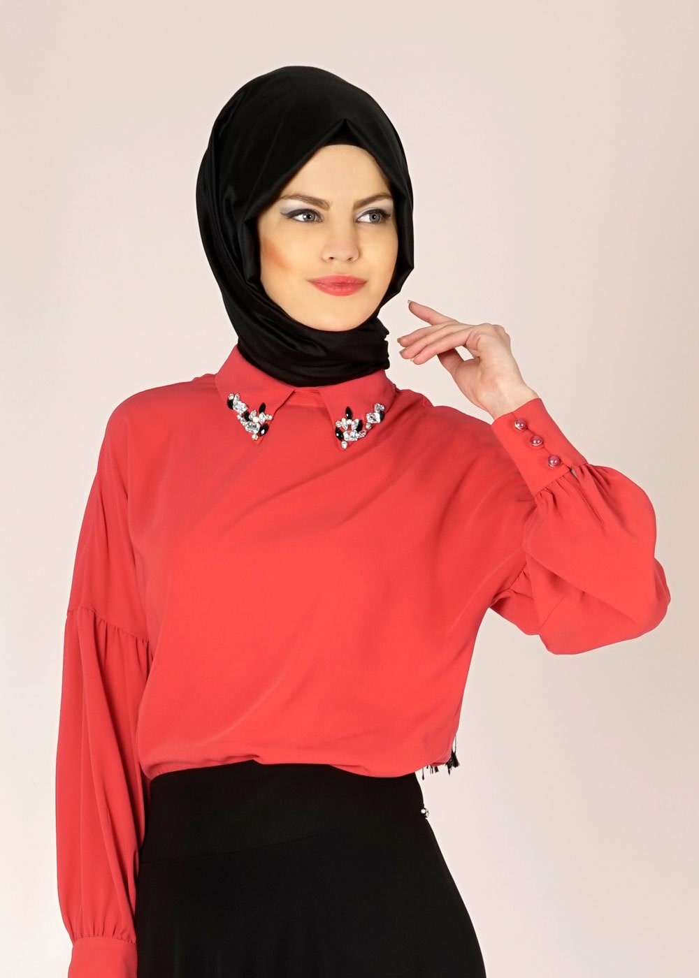 Tesettür giyim KIRMIZI 4506 ALYA BLUZ 36/44 TEK38