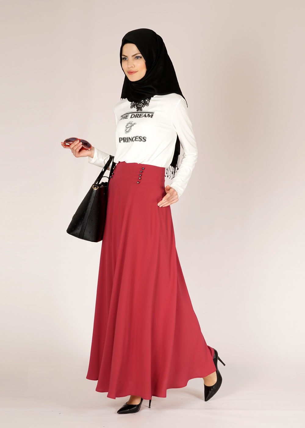 Tesettür giyim BEYAZ YAZI DETAYLI BASKILI BLUZ 4594 