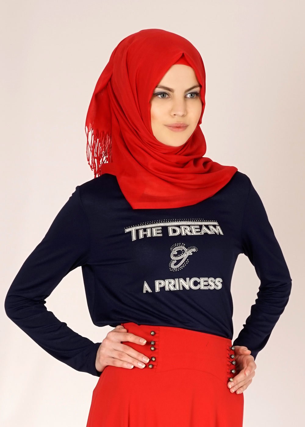 Tesettür giyim LACİVERT YAZI DETAYLI BASKILI BLUZ 4594 