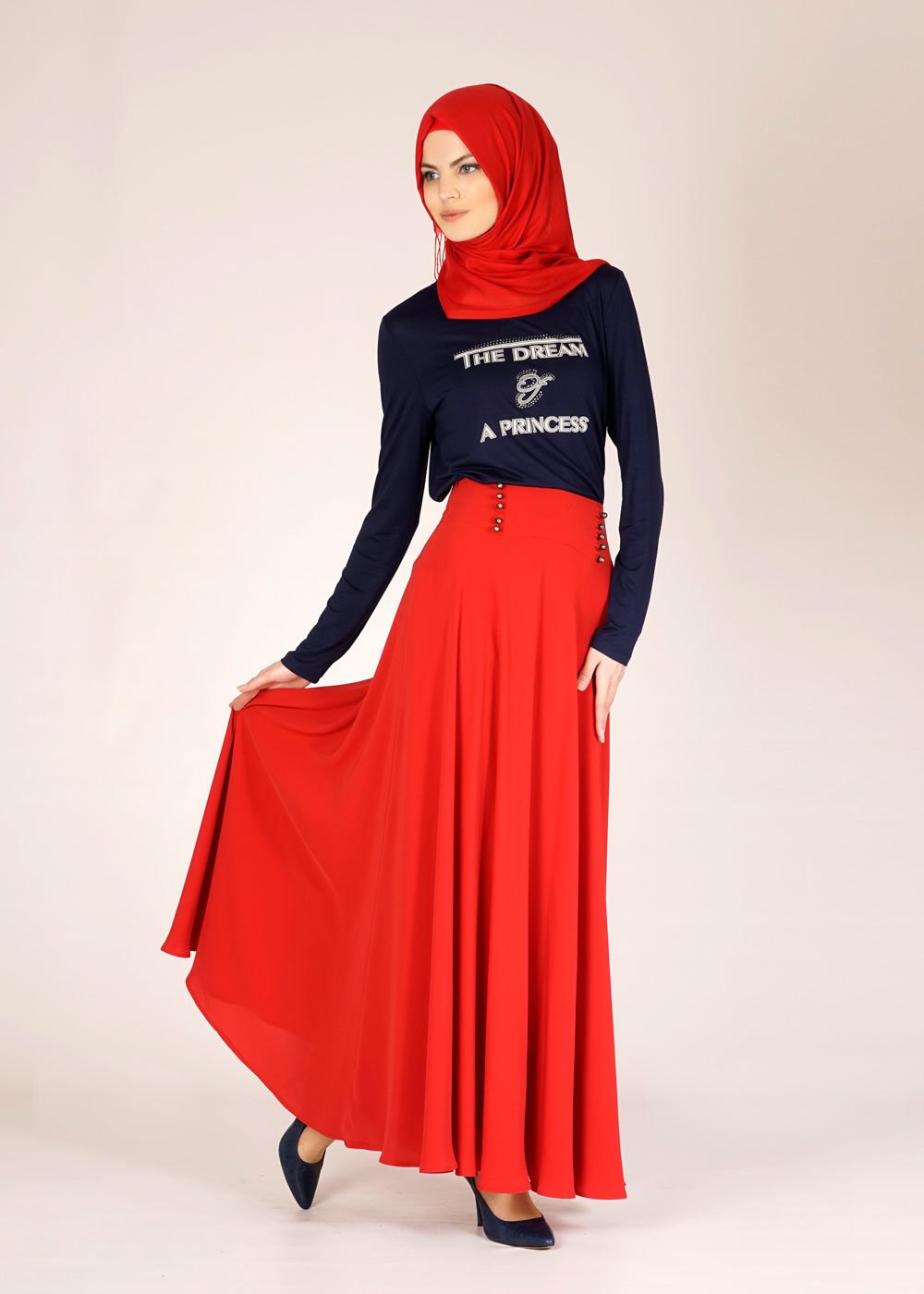 Tesettür giyim LACİVERT YAZI DETAYLI BASKILI BLUZ 4594 