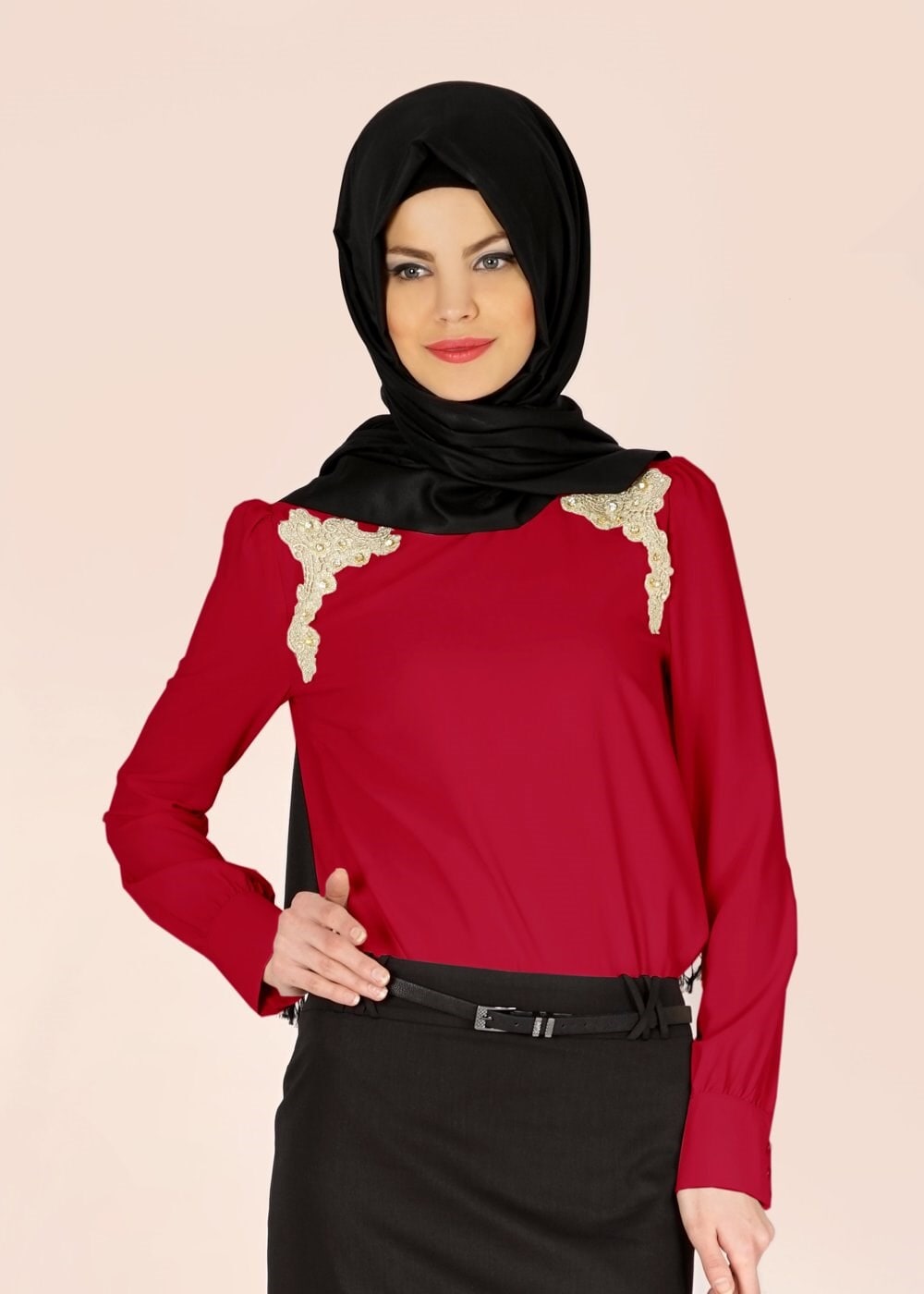 Tesettür giyim KIRMIZI 4595 LORA BLUZ 38/46 TEK38