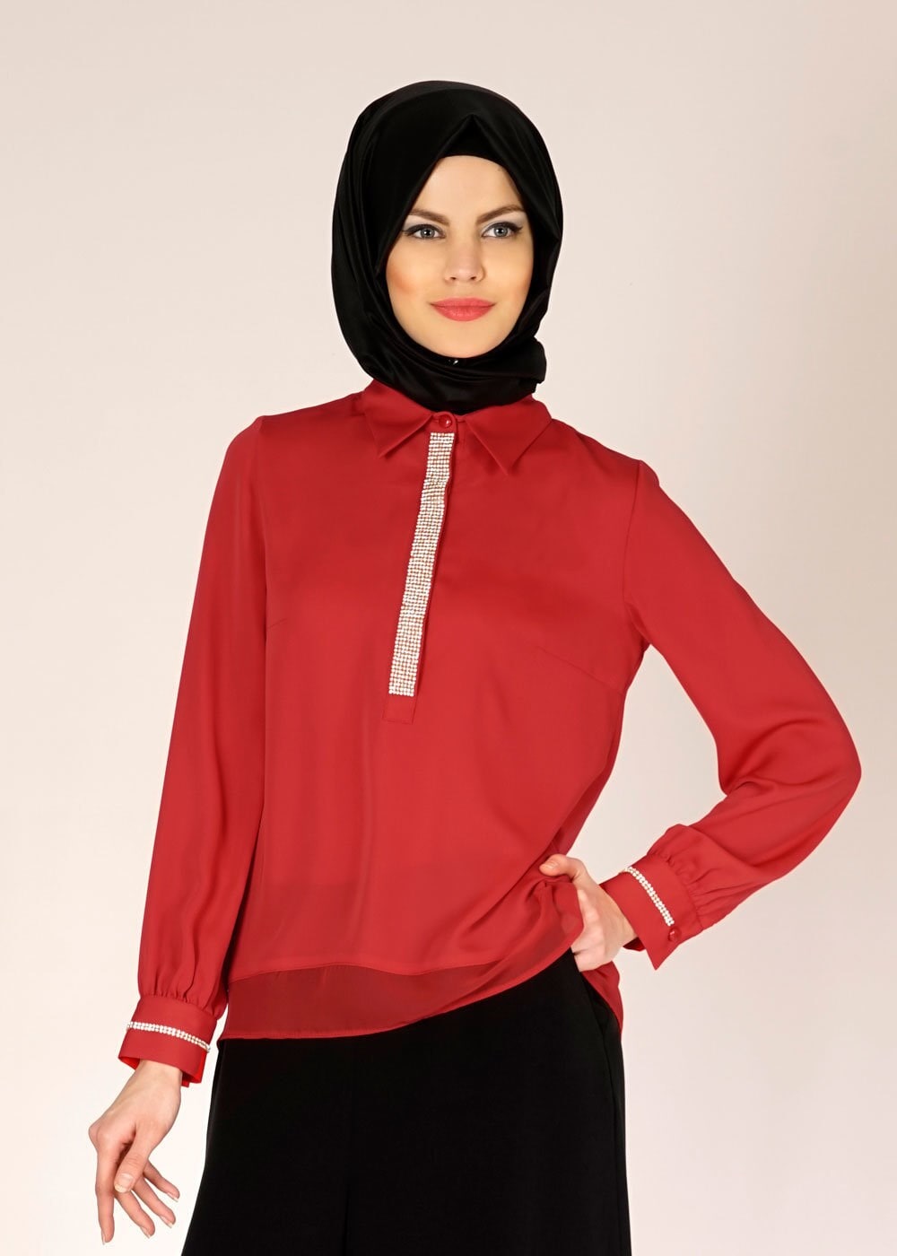 Tesettür giyim KIRMIZI 4605 NEPAL 7575 BLUZ 36/46 TEK38