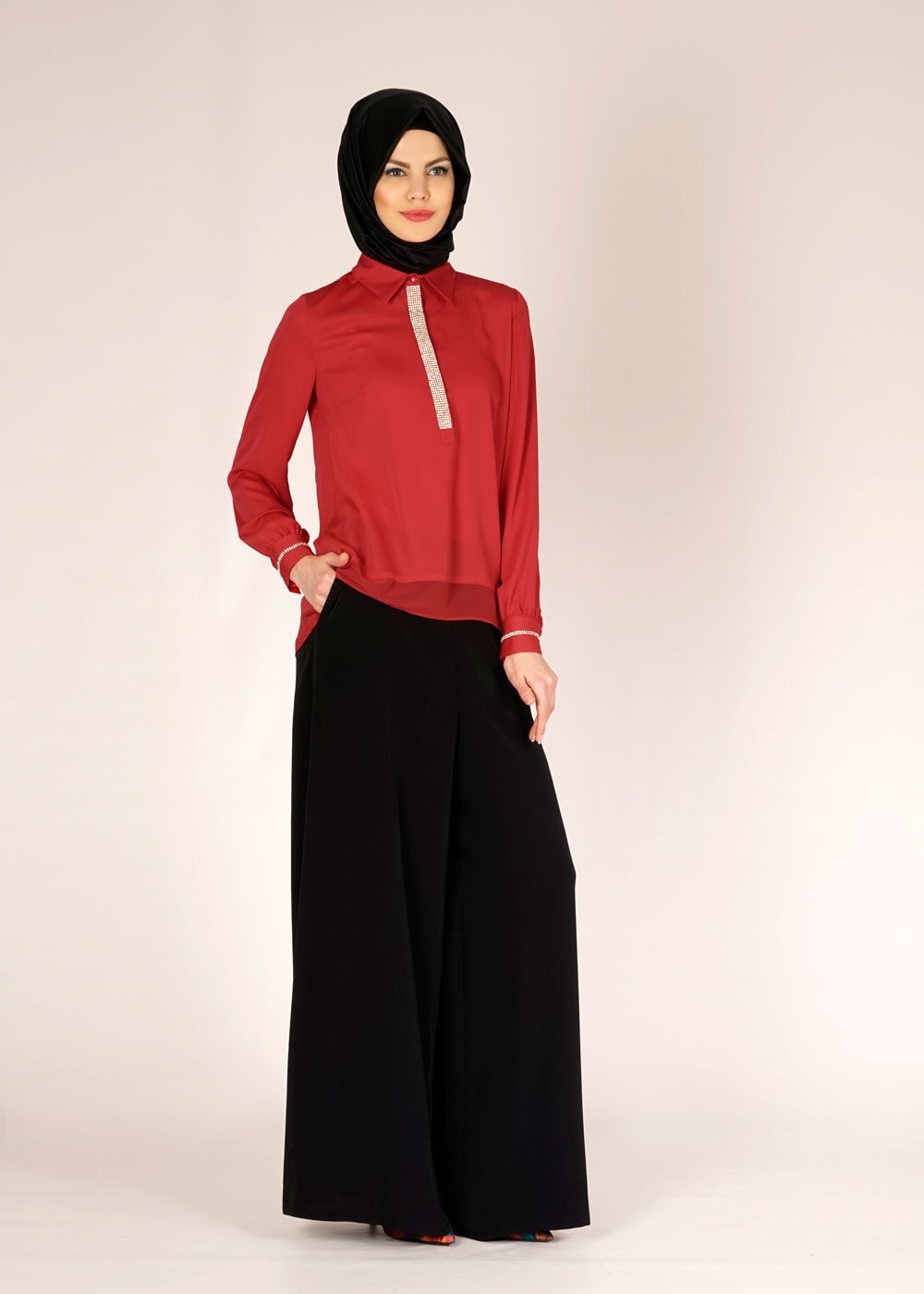 Tesettür giyim KIRMIZI 4605 NEPAL 7575 BLUZ 36/46 TEK38